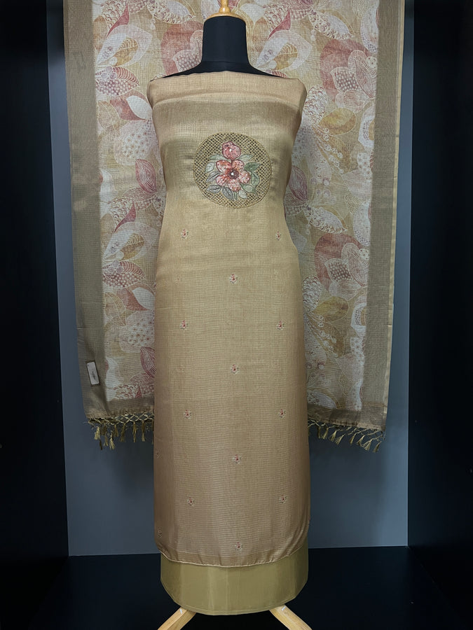 Yoke Cut Work Design With Embroidery Highlight Silky Kota Salwar Set | MS806