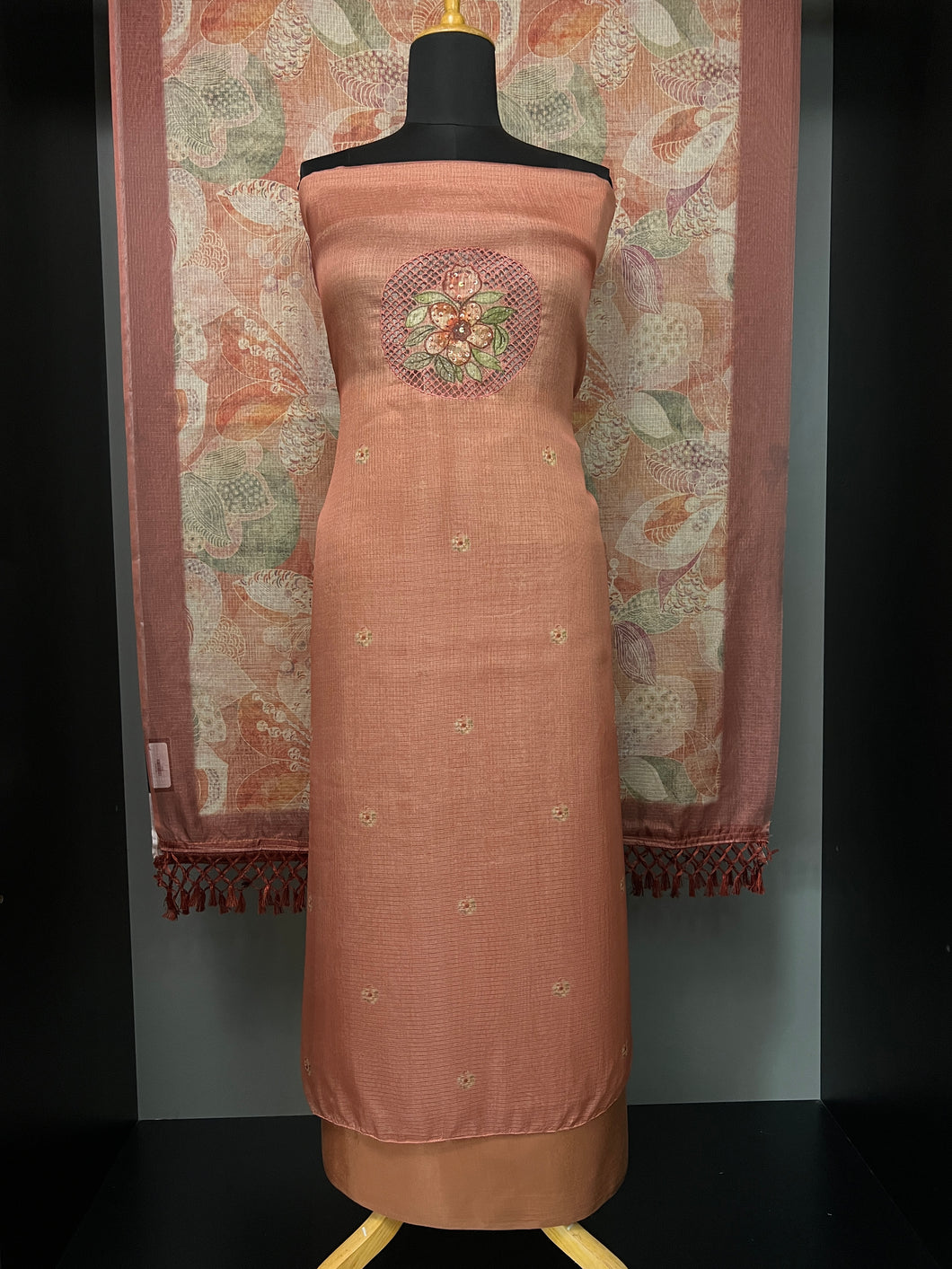 Yoke Cut Work Design With Embroidery Highlight Silky Kota Salwar Set | MS801