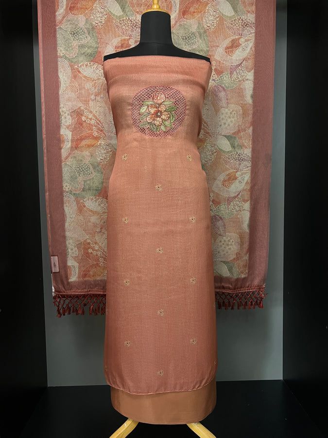 Yoke Cut Work Design With Embroidery Highlight Silky Kota Salwar Set | MS801
