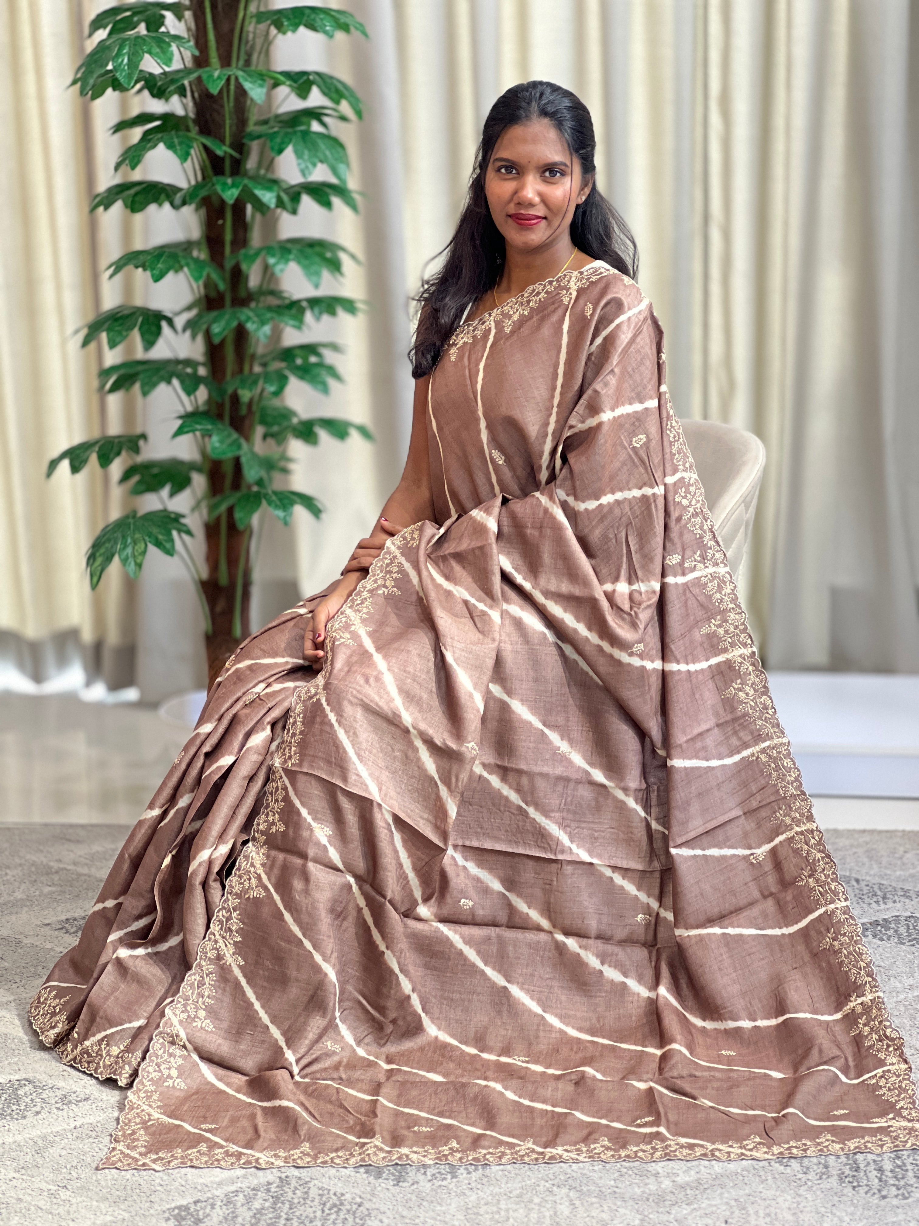 Traditional Pitta Work Pattern Desi Tussar Saree | SBS1439