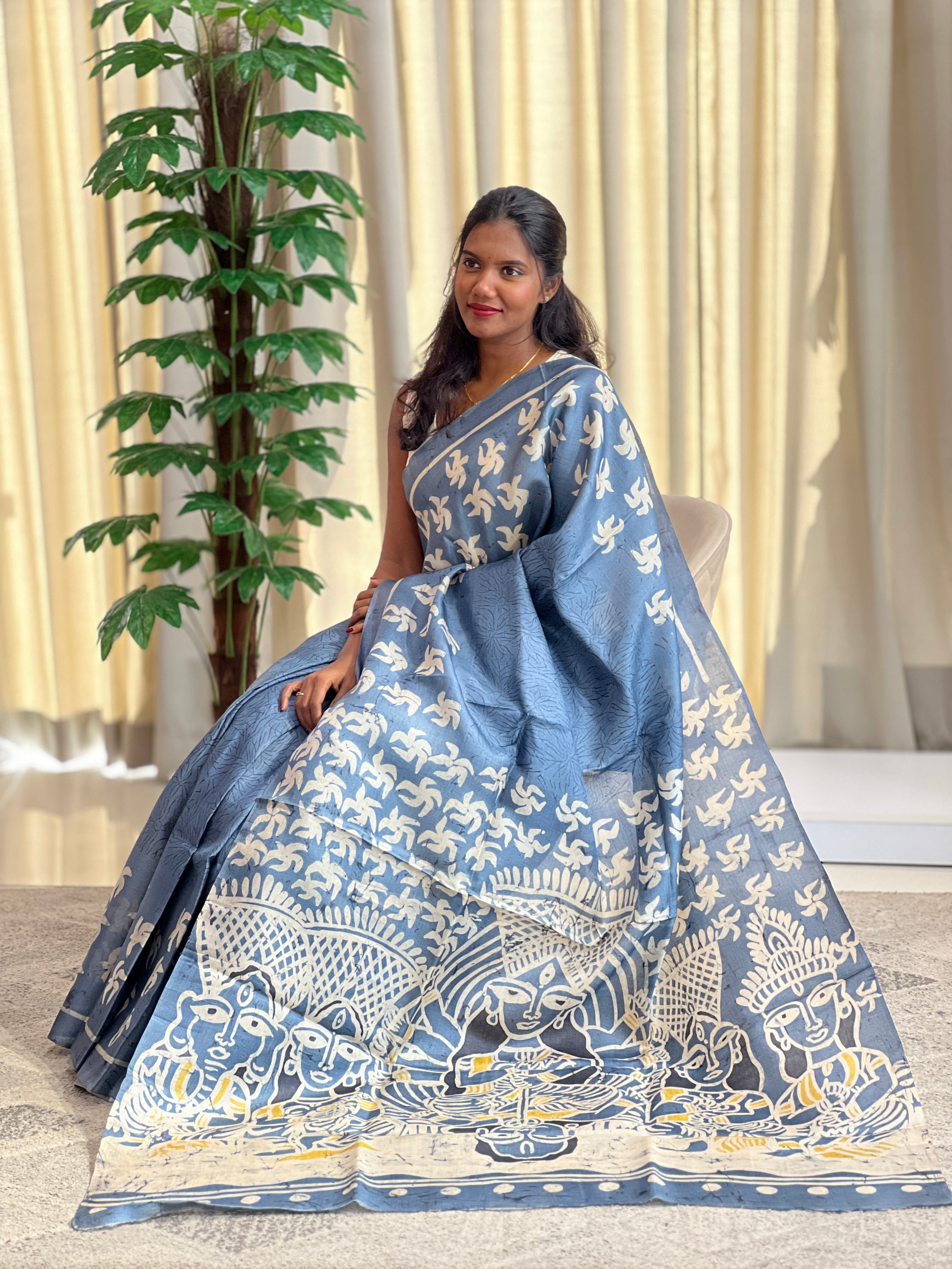 Batik Printed Tussar Saree | SBS1445