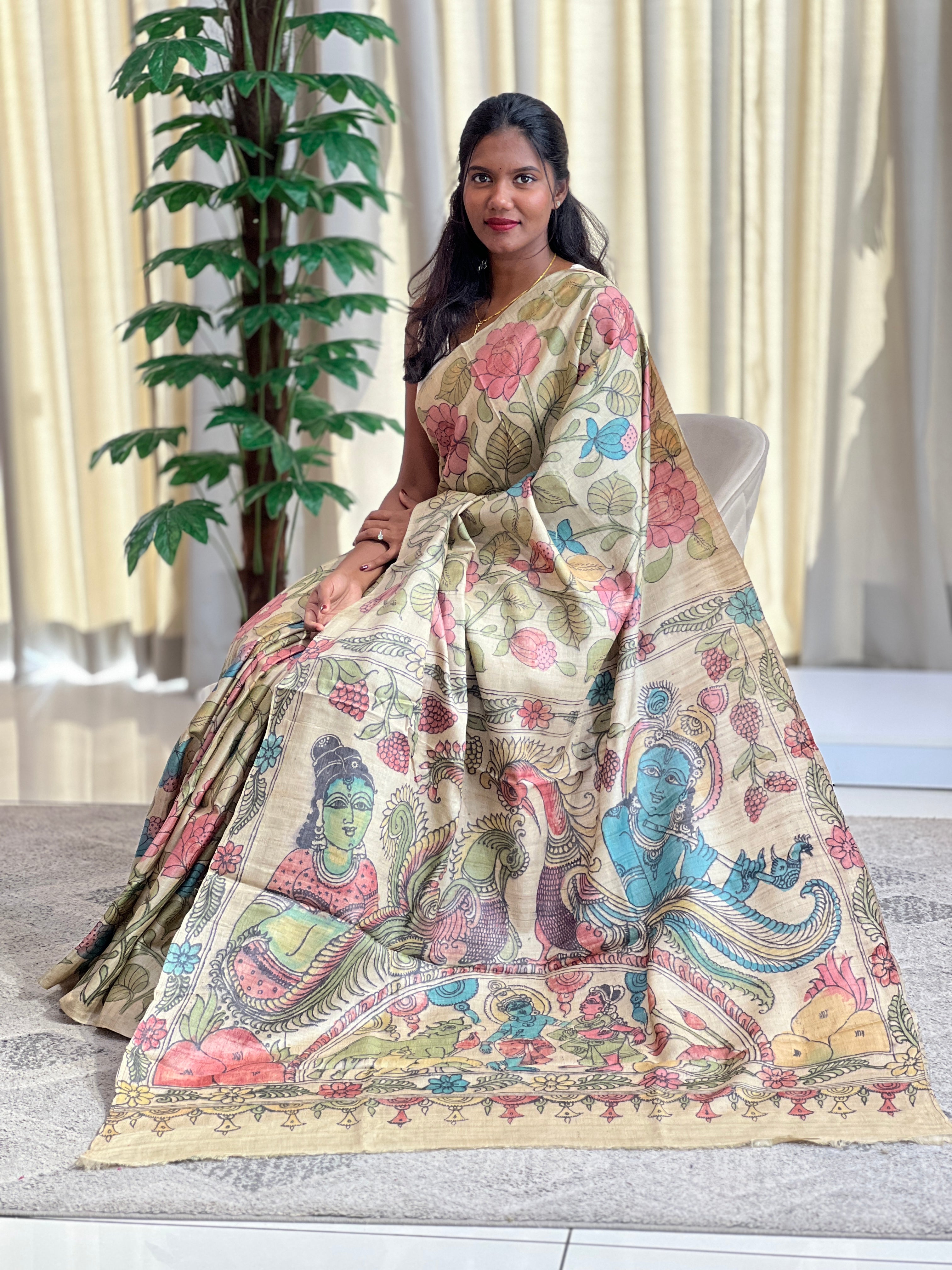 Traditional Pen Kalamkari Pure Desi Tussar Saree |SBS1444