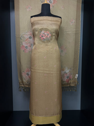 Yoke Cut Work Design With Embroidery Highlight Silky Kota Salwar Set  | MS808