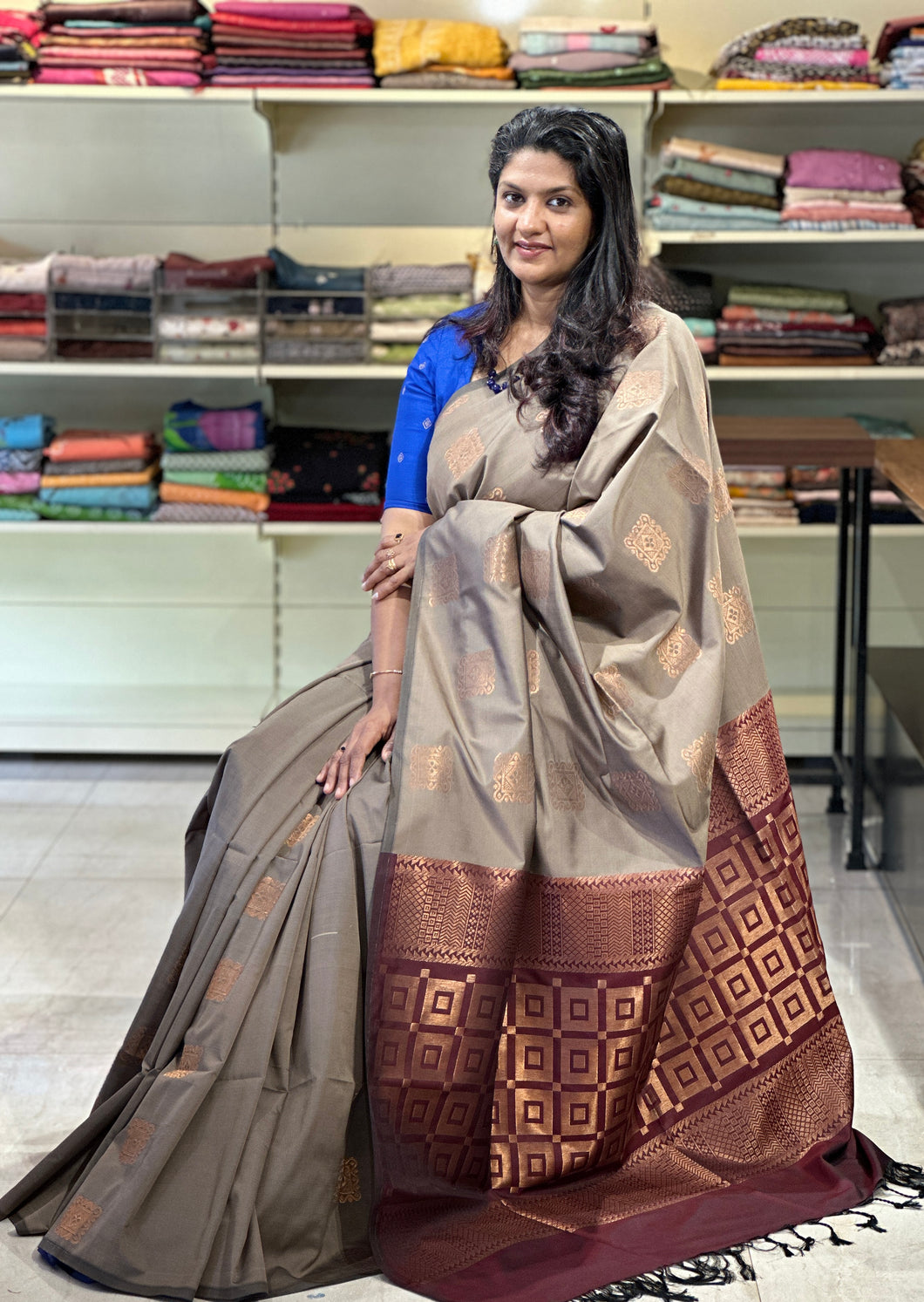 Square Buta Design Semi Silk Saree | PRS193