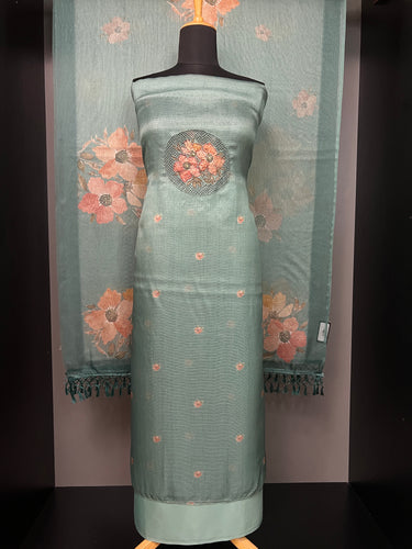 Yoke Cut Work Design With Embroidery Highlight Silky Kota Salwar Set | MS811
