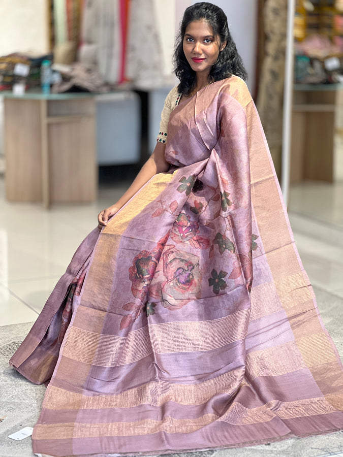 Digital Print With Zari Border Detailed  Tussar Saree | COC115