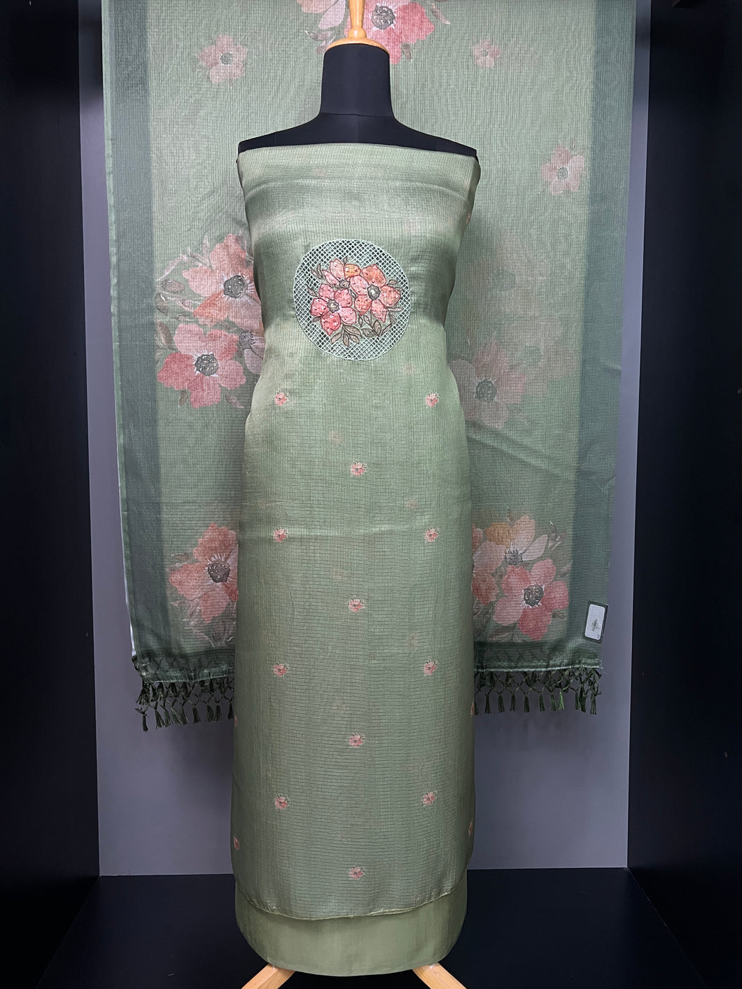Yoke Cut Work Design With Embroidery Highlight Silky Kota Salwar Set | MS809