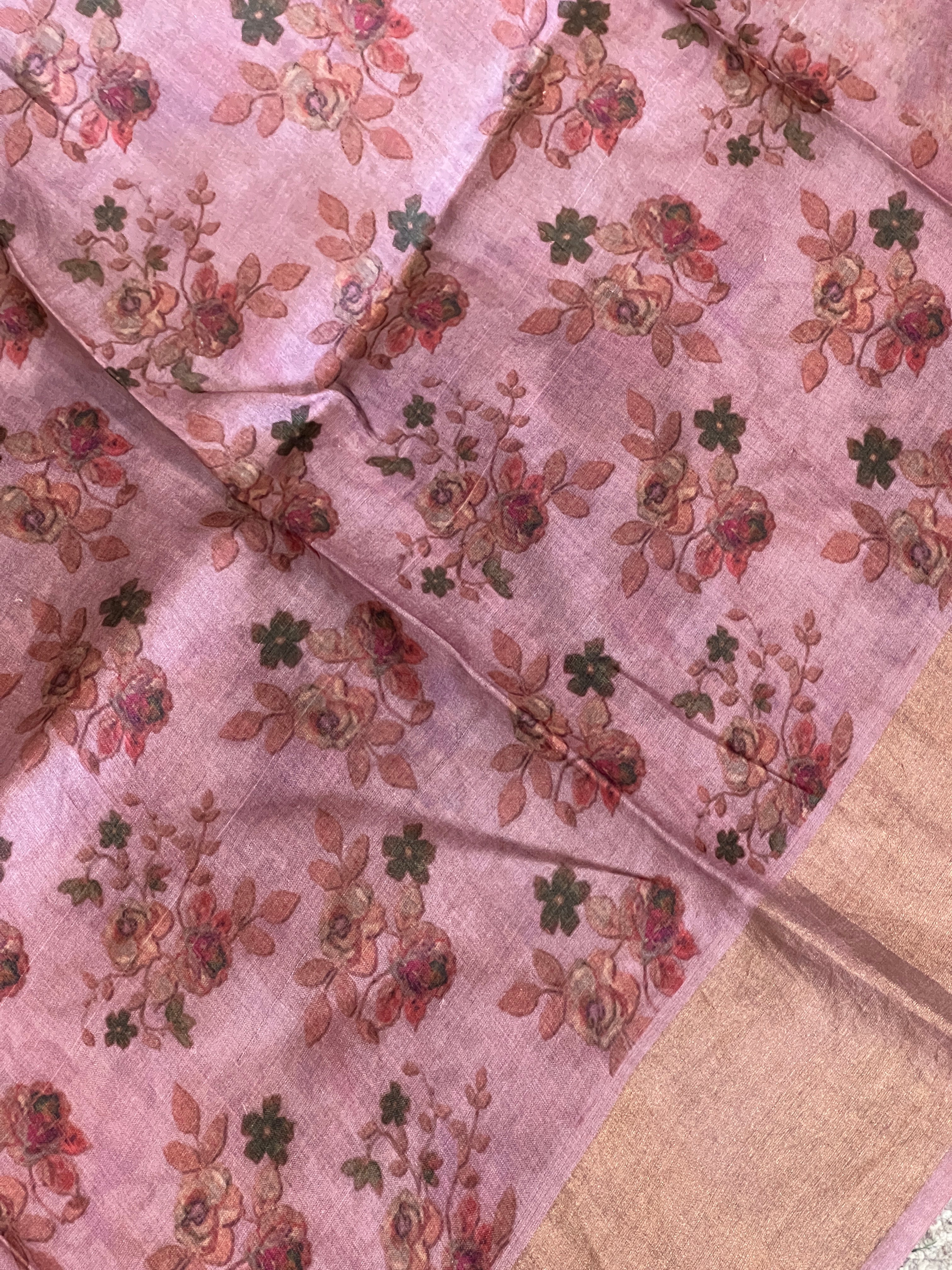Digital Print With Zari Border Detailed  Tussar Saree | COC115
