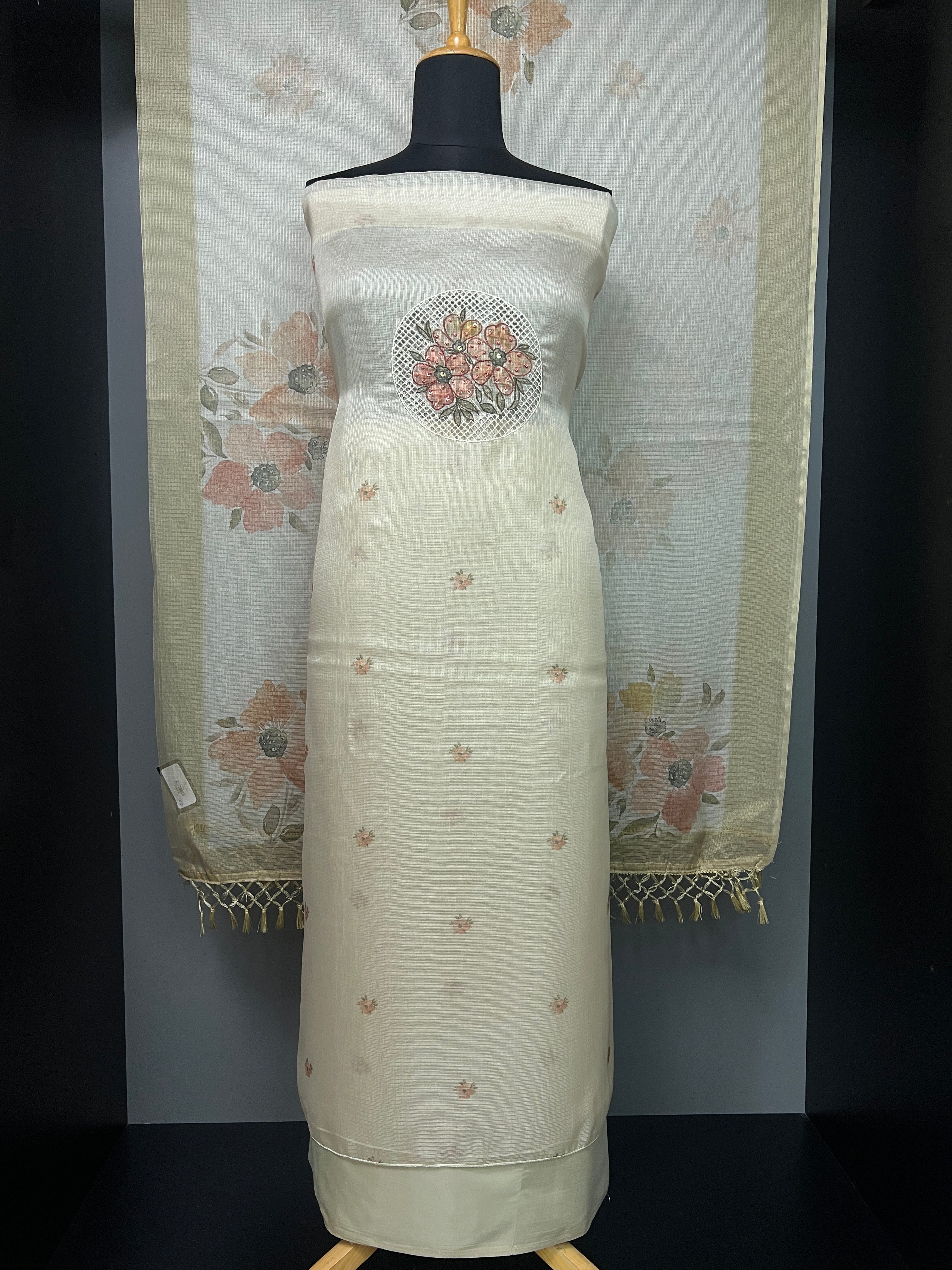 Yoke Cut Work Design With Embroidery Highlight Silky Kota Salwar Set | MS812