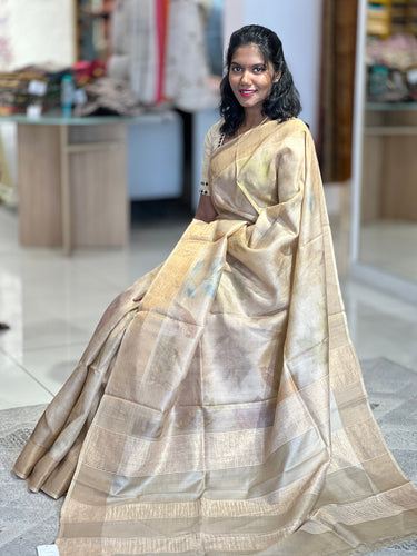 Digital Print With Zari Border Detailed  Tussar Saree | COC116