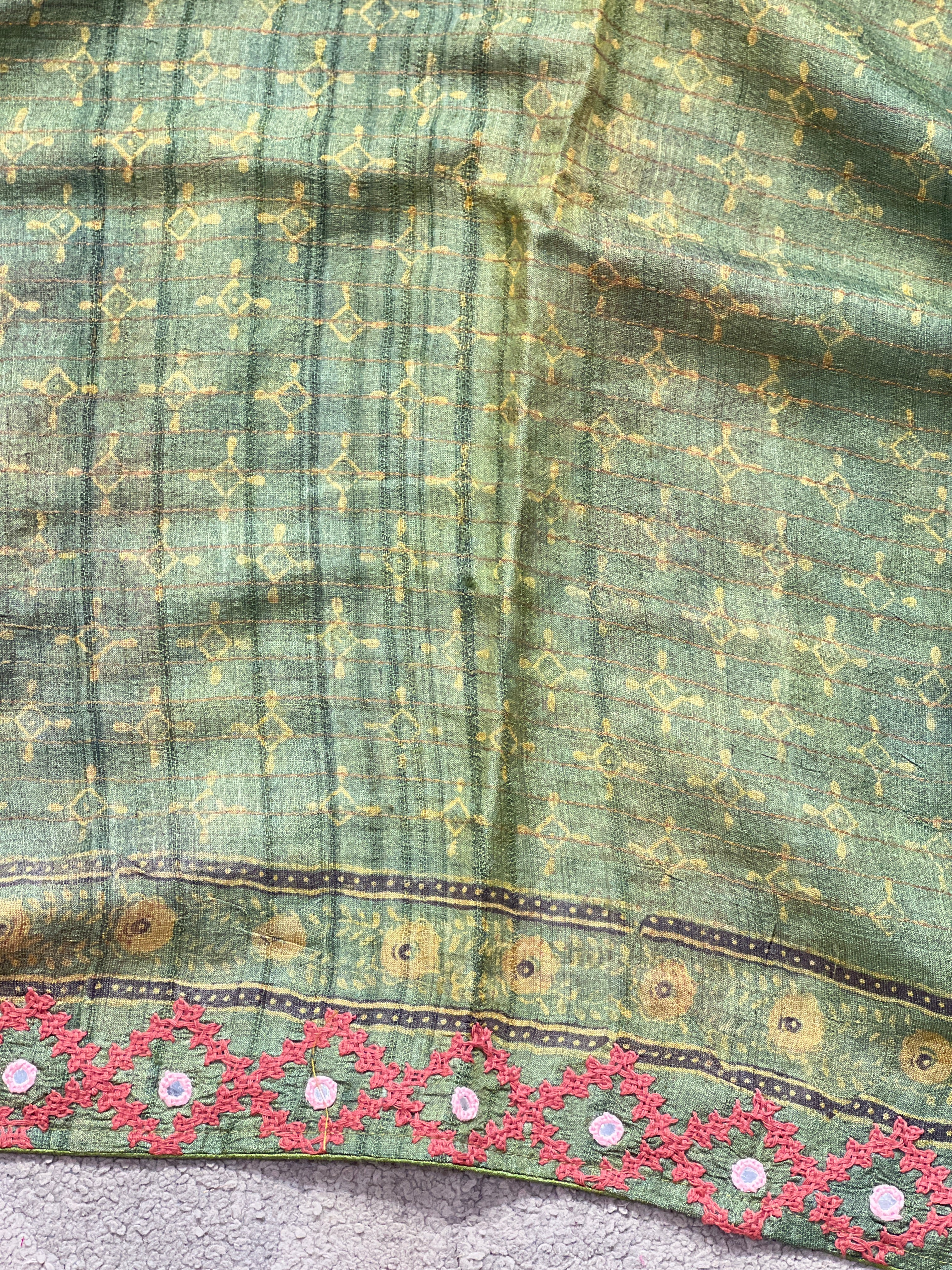 Traditional Kutch Embroidered  Border Pattern Desi Tussar Saree | SBS1442