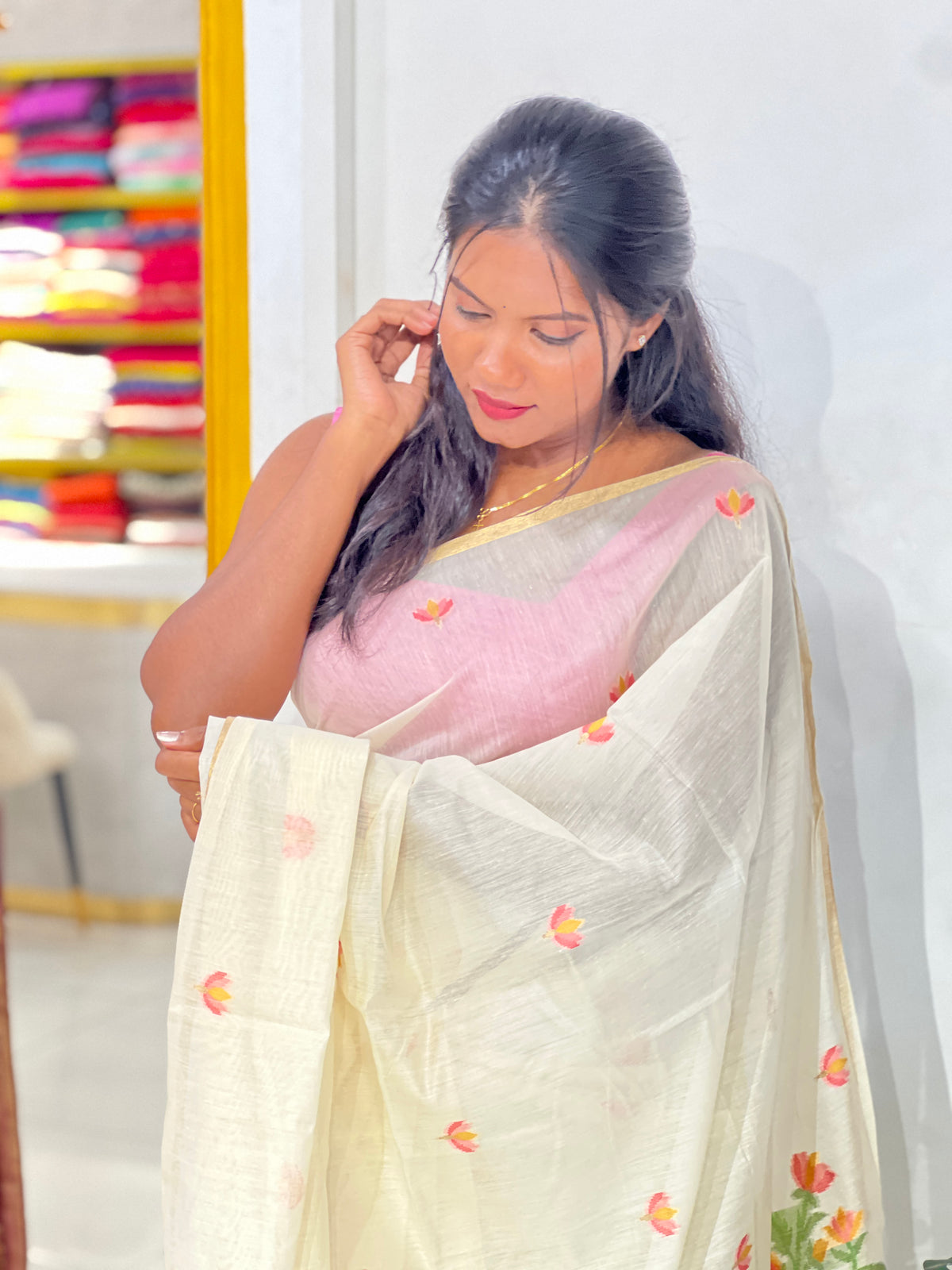 Floral Patterned Chanderi Finish Saree | SSN102