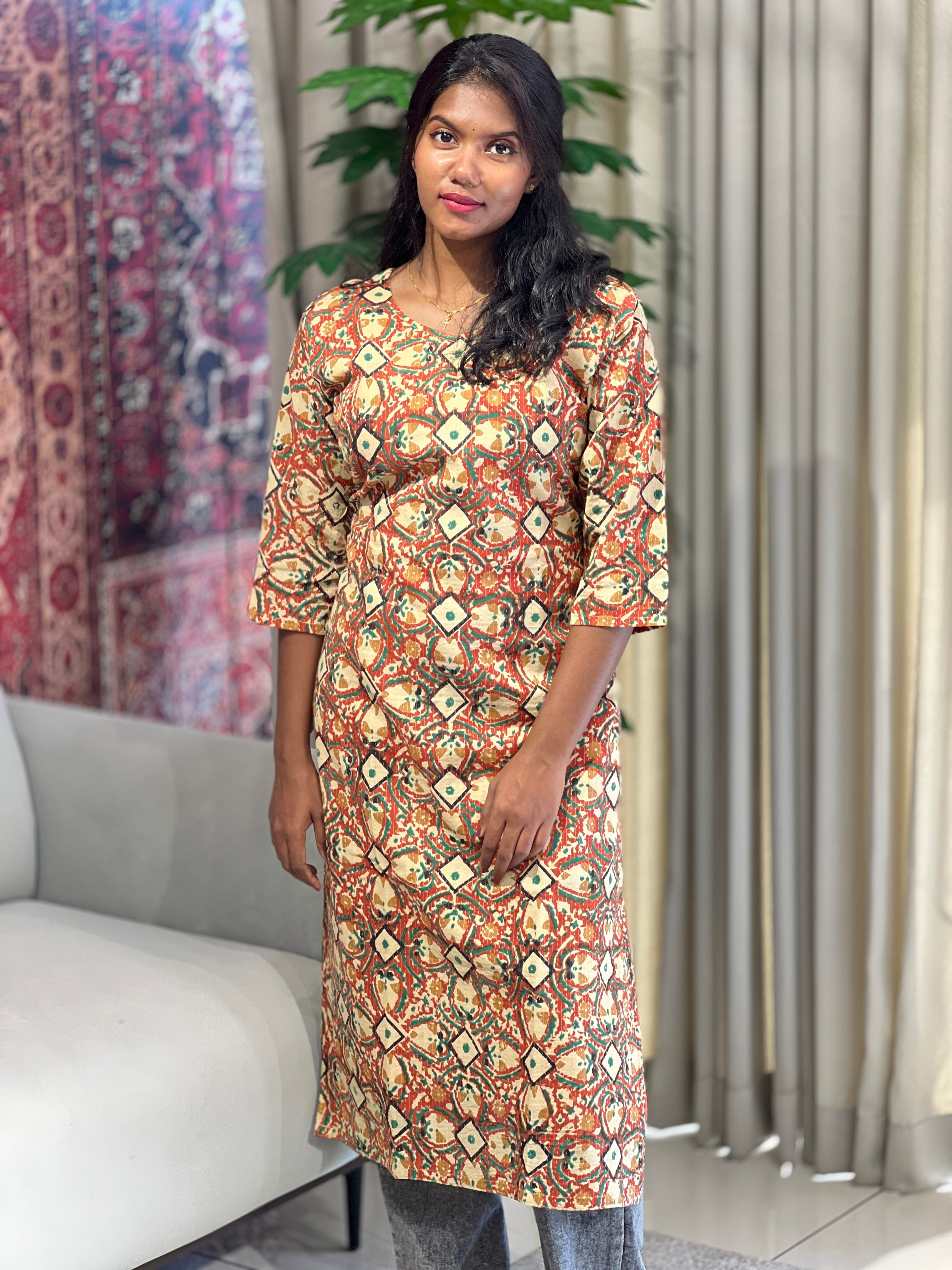 Printed With Kantha Highlighted Cotton Kurta | RMLA155