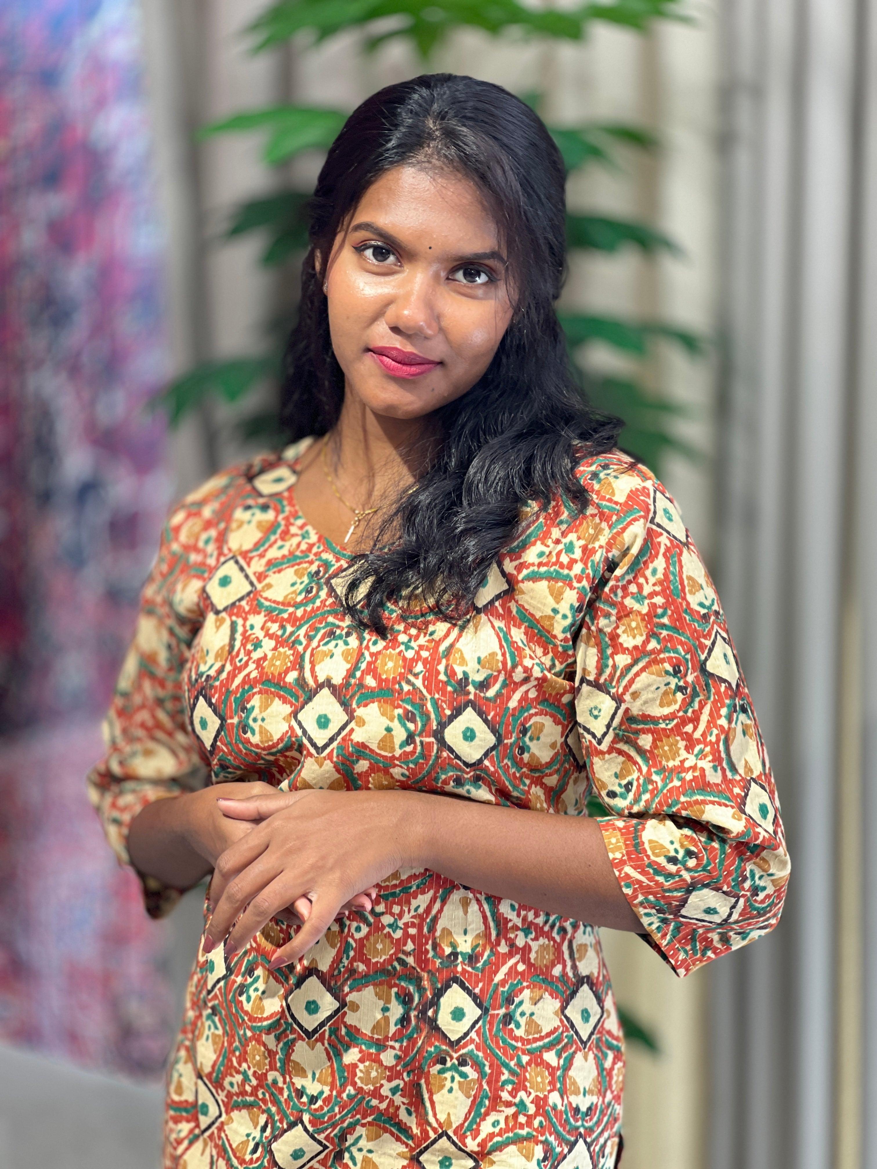 Printed With Kantha Highlighted Cotton Kurta | RMLA155