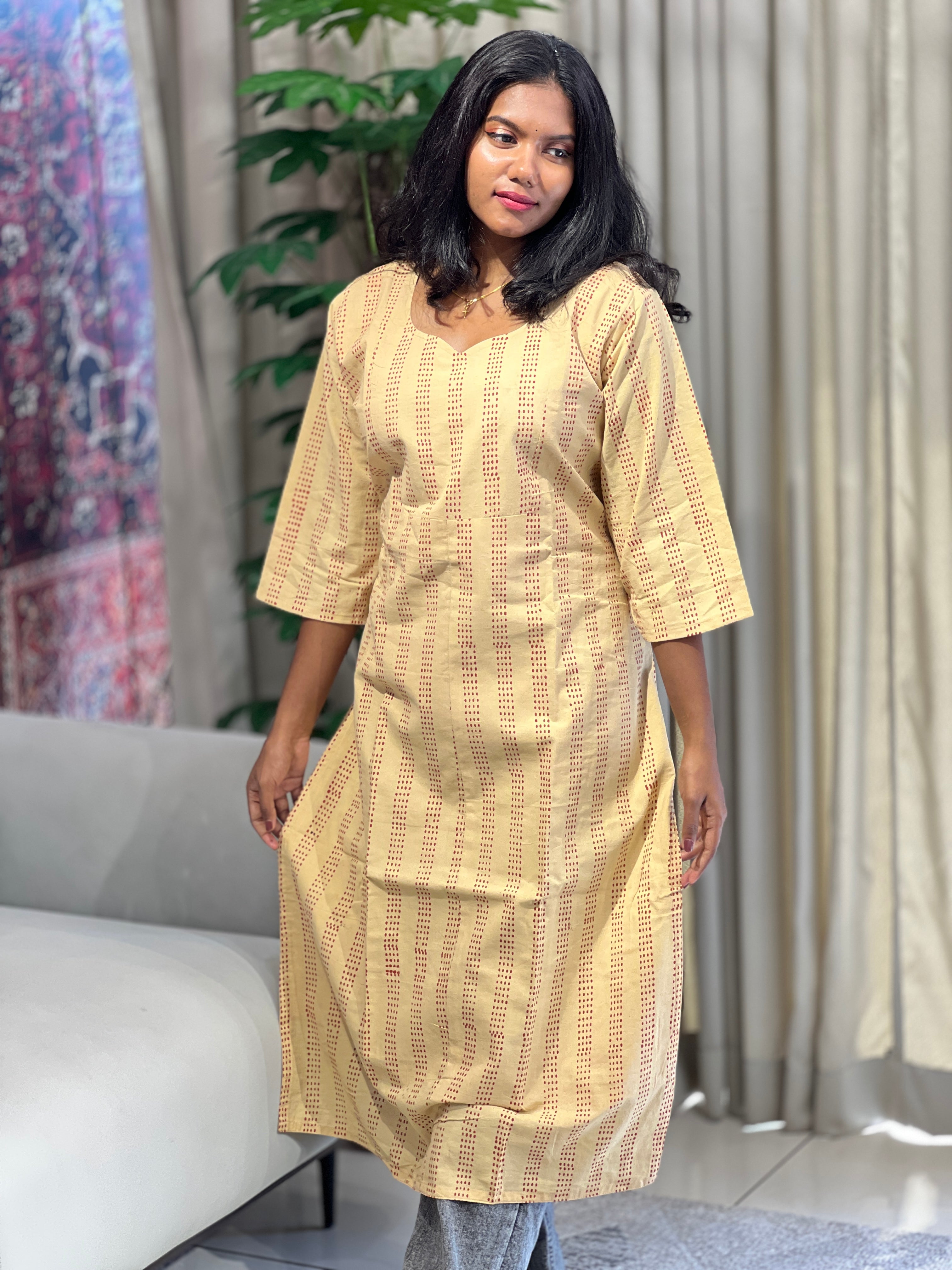 Stripes With Dotted Print Cotton Kurta | RMLA149