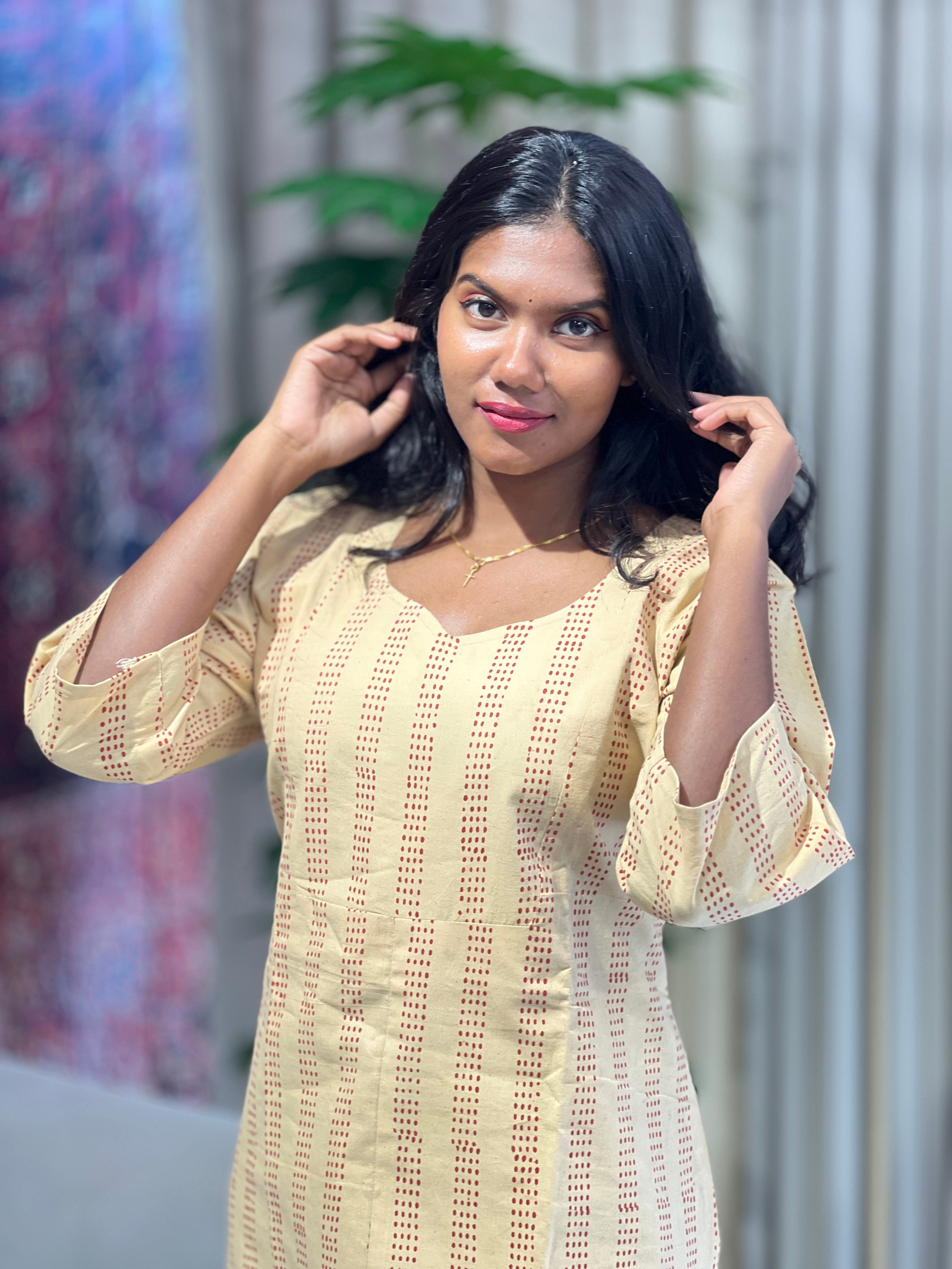 Stripes With Dotted Print Cotton Kurta | RMLA149