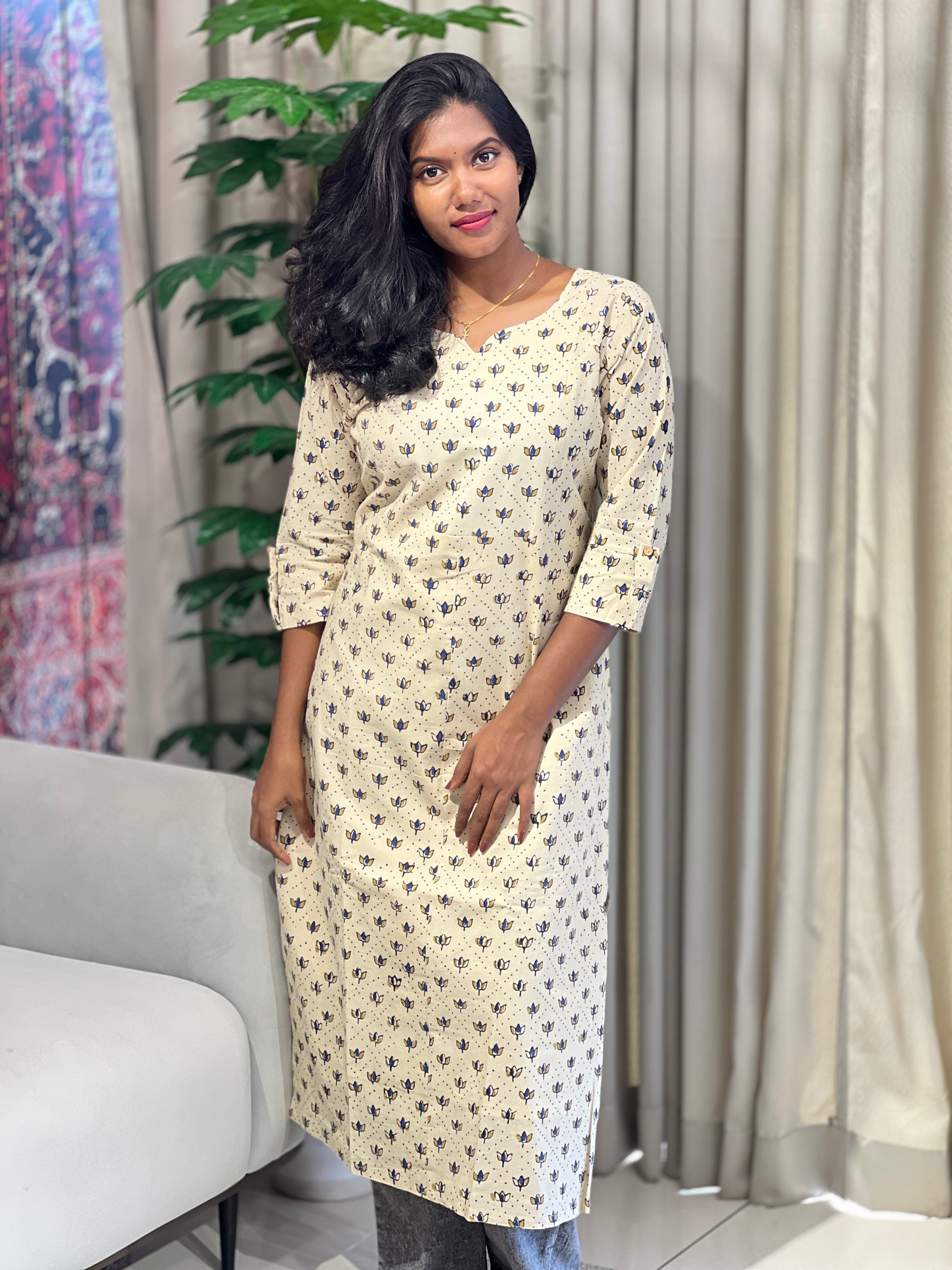 Floral Printed Cotton Kurta | RMLA122
