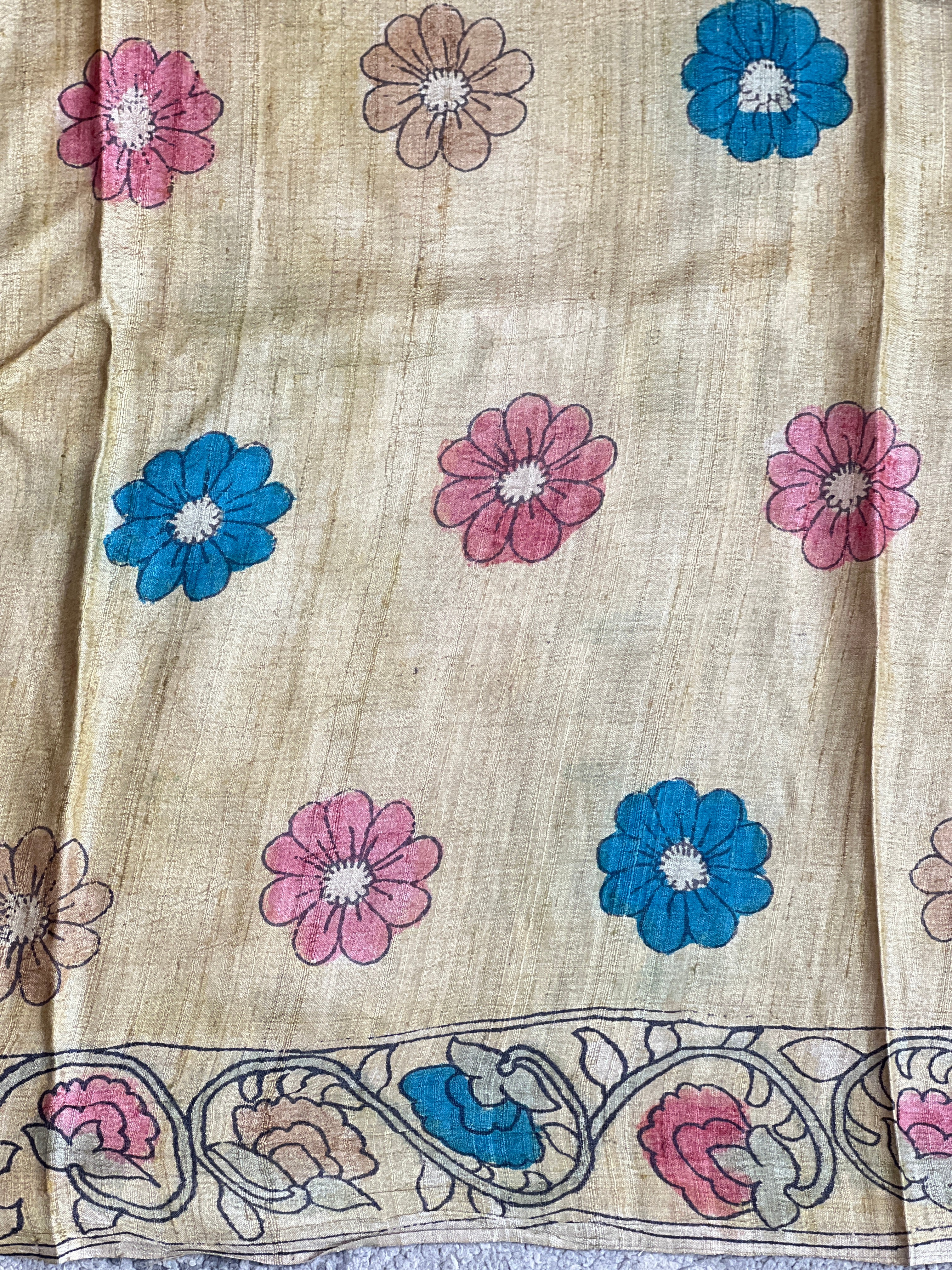 Traditional Pen Kalamkari Pure Desi Tussar Saree | SBS1462