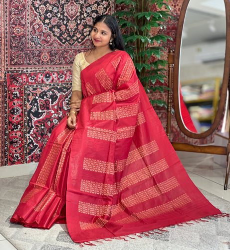 Honey Comb Design Bhagalpuri Linen Saree | NHH192