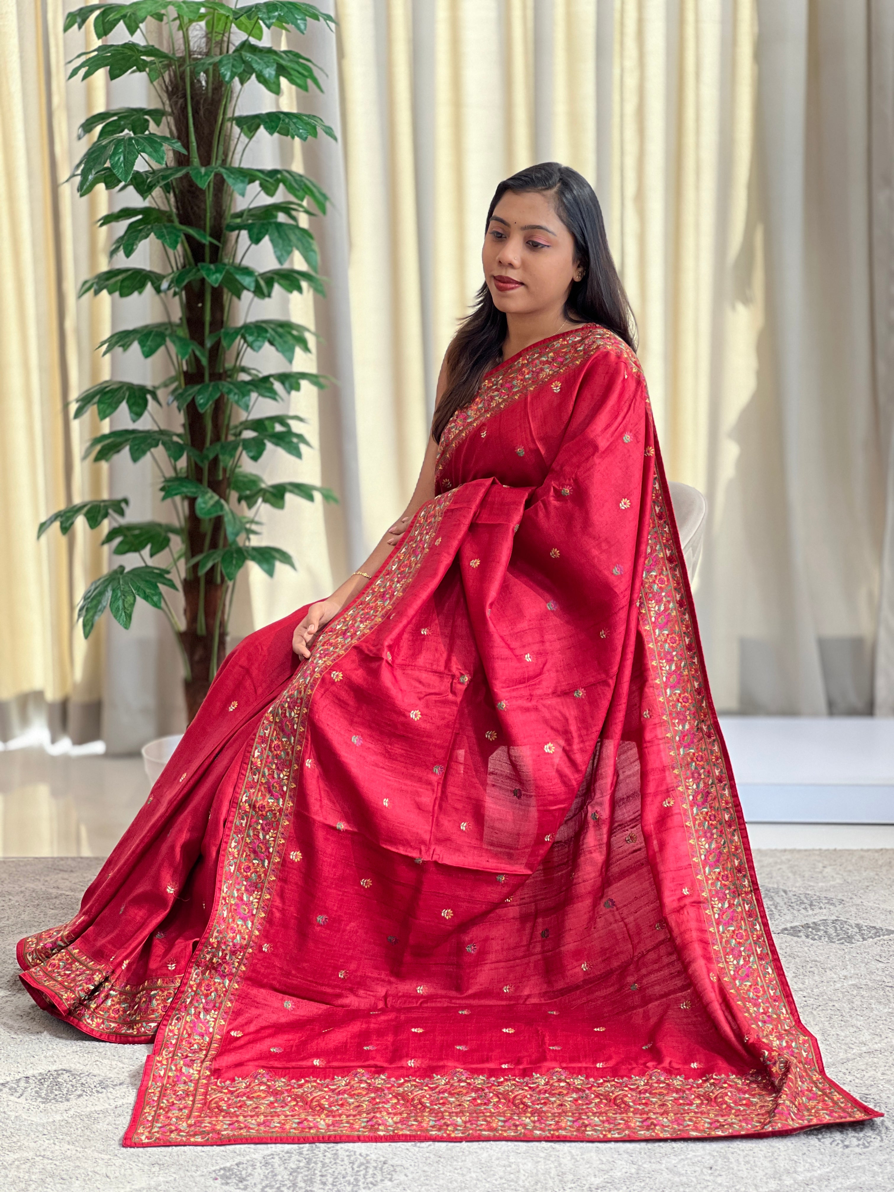 Pashmina Embroidery Desi Tussar Saree | SBS1449