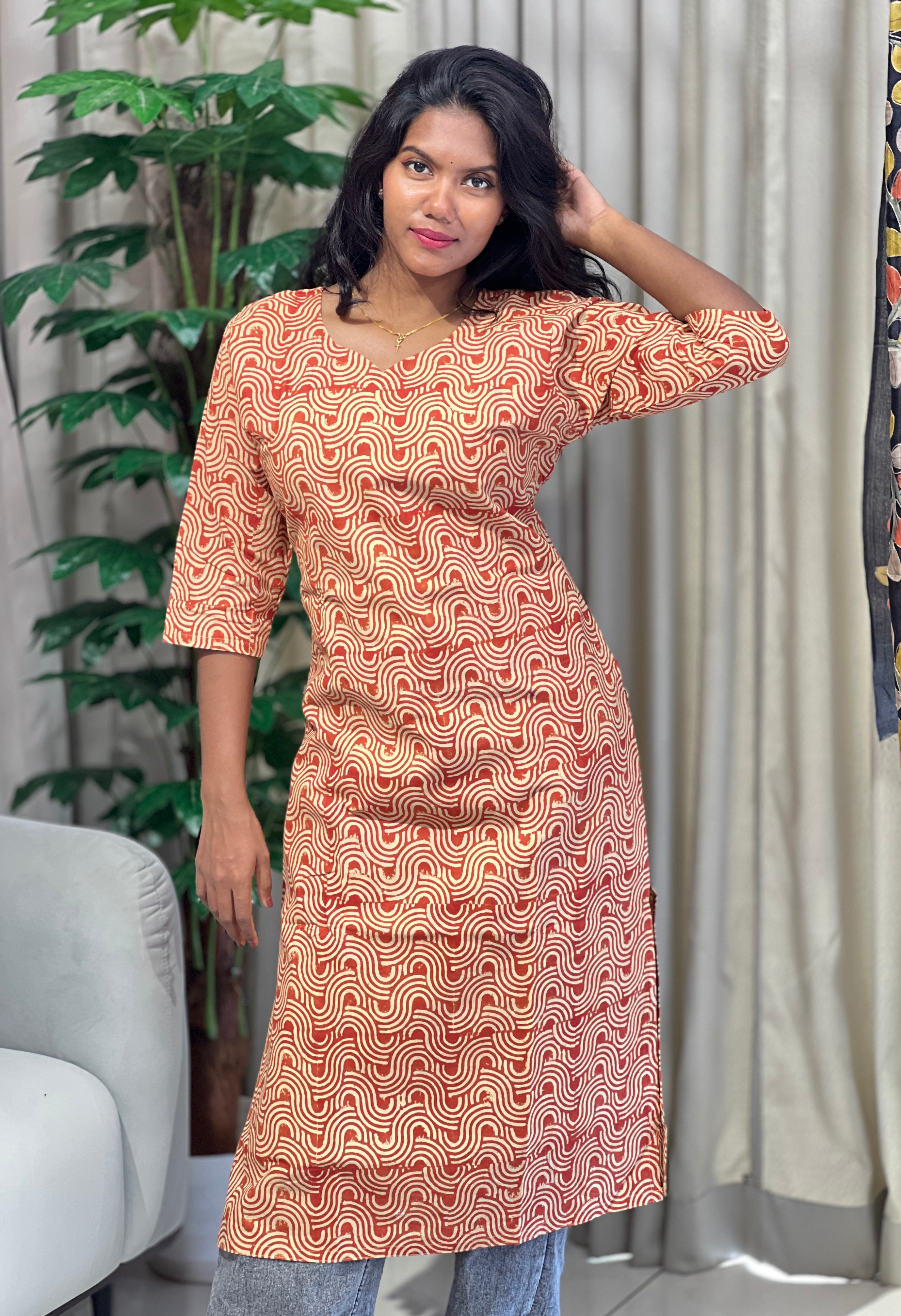 Geometrical Printed Cotton Kurta | RMLA143