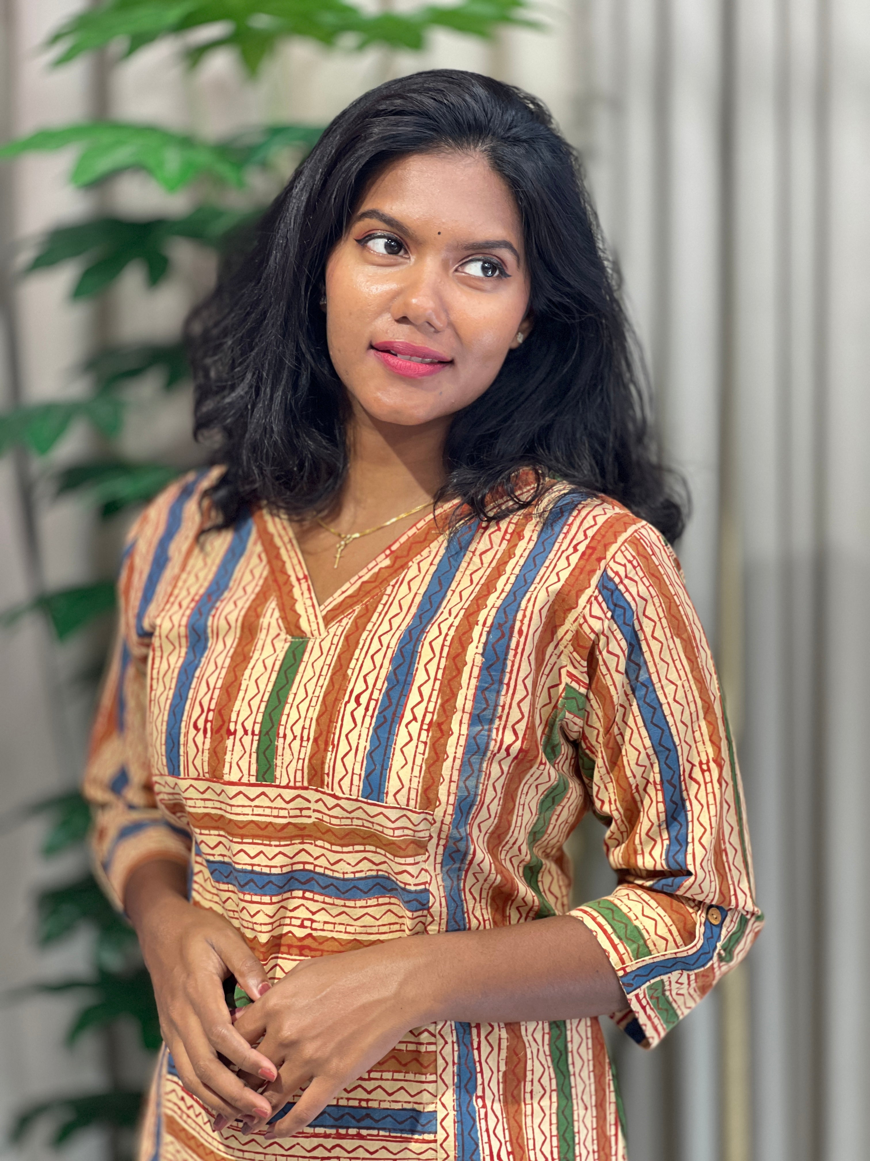 Stripes With Zigzag Patterned Cotton Kurta | RMLA138