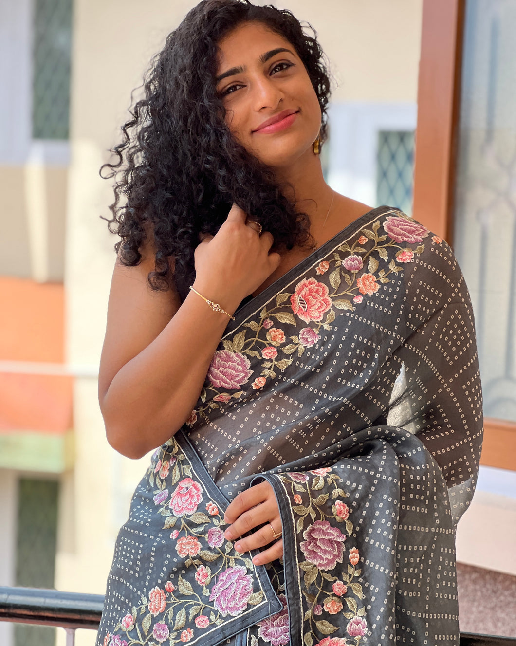 Screen Printed Design & Machine  Embroidery Organza Saree | SBS608