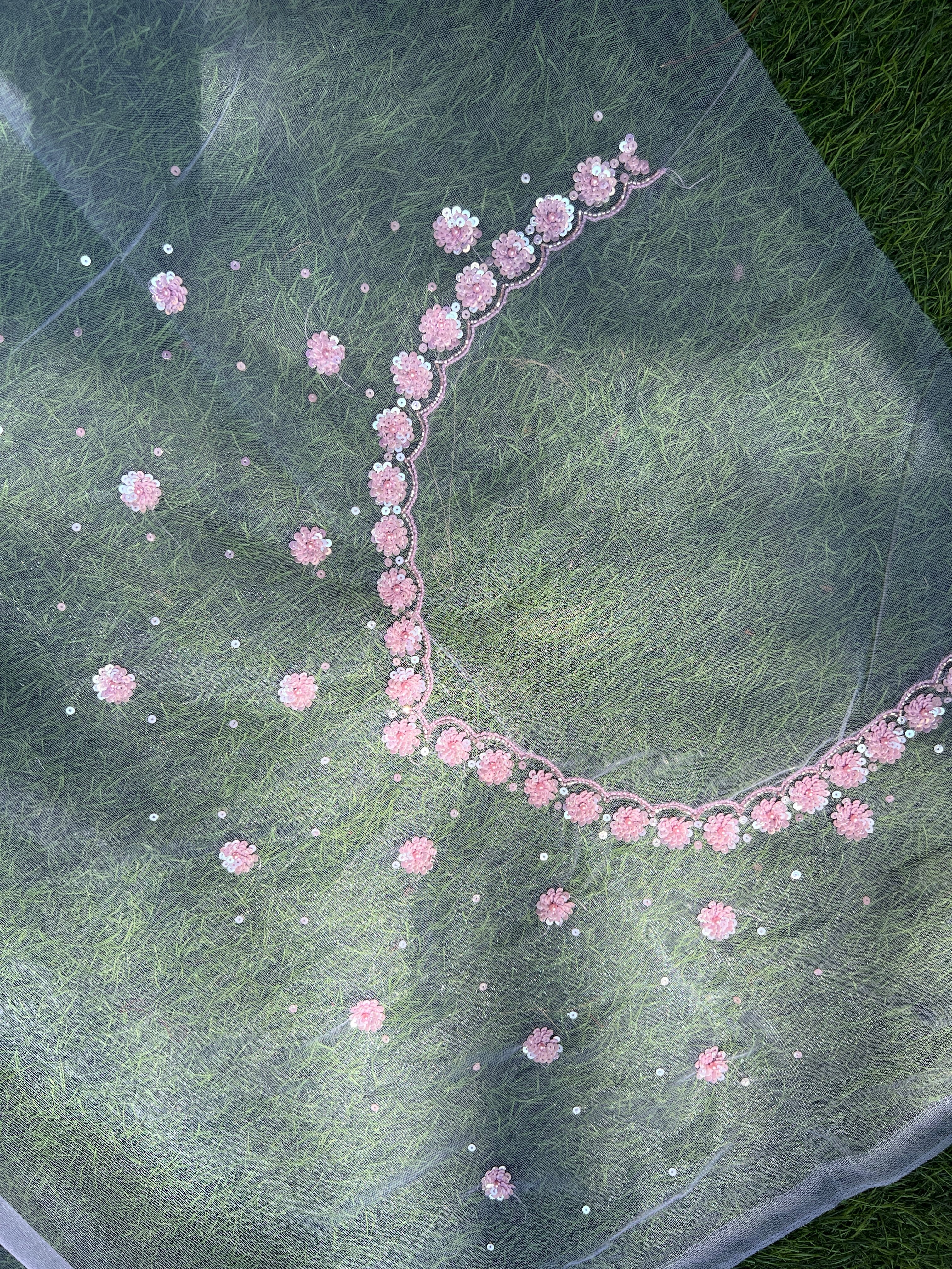 White Color Embroidered Net Saree | SBP138