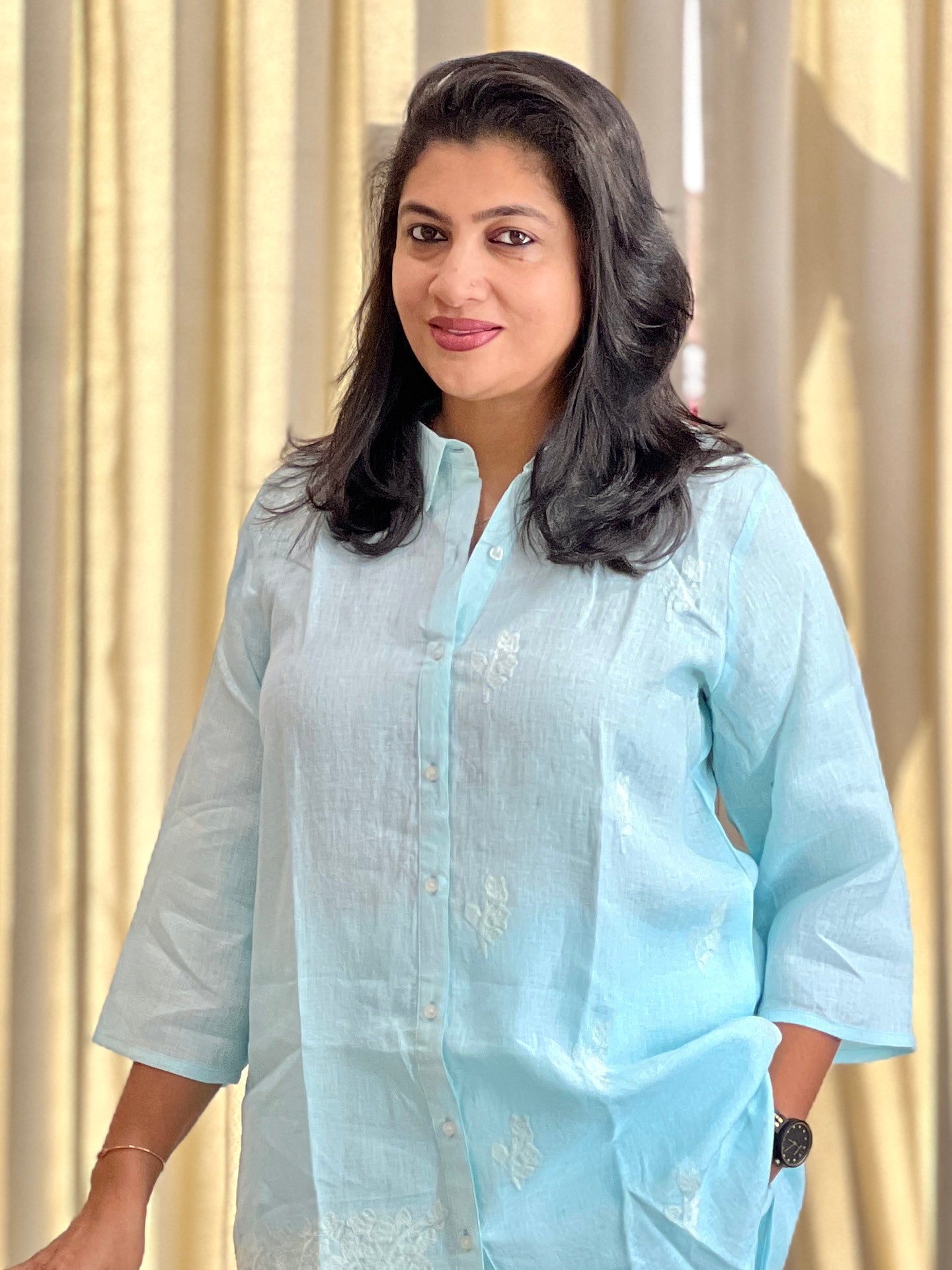 Machine Embroidery Detailed Pure Linen Cord Set | RAG115