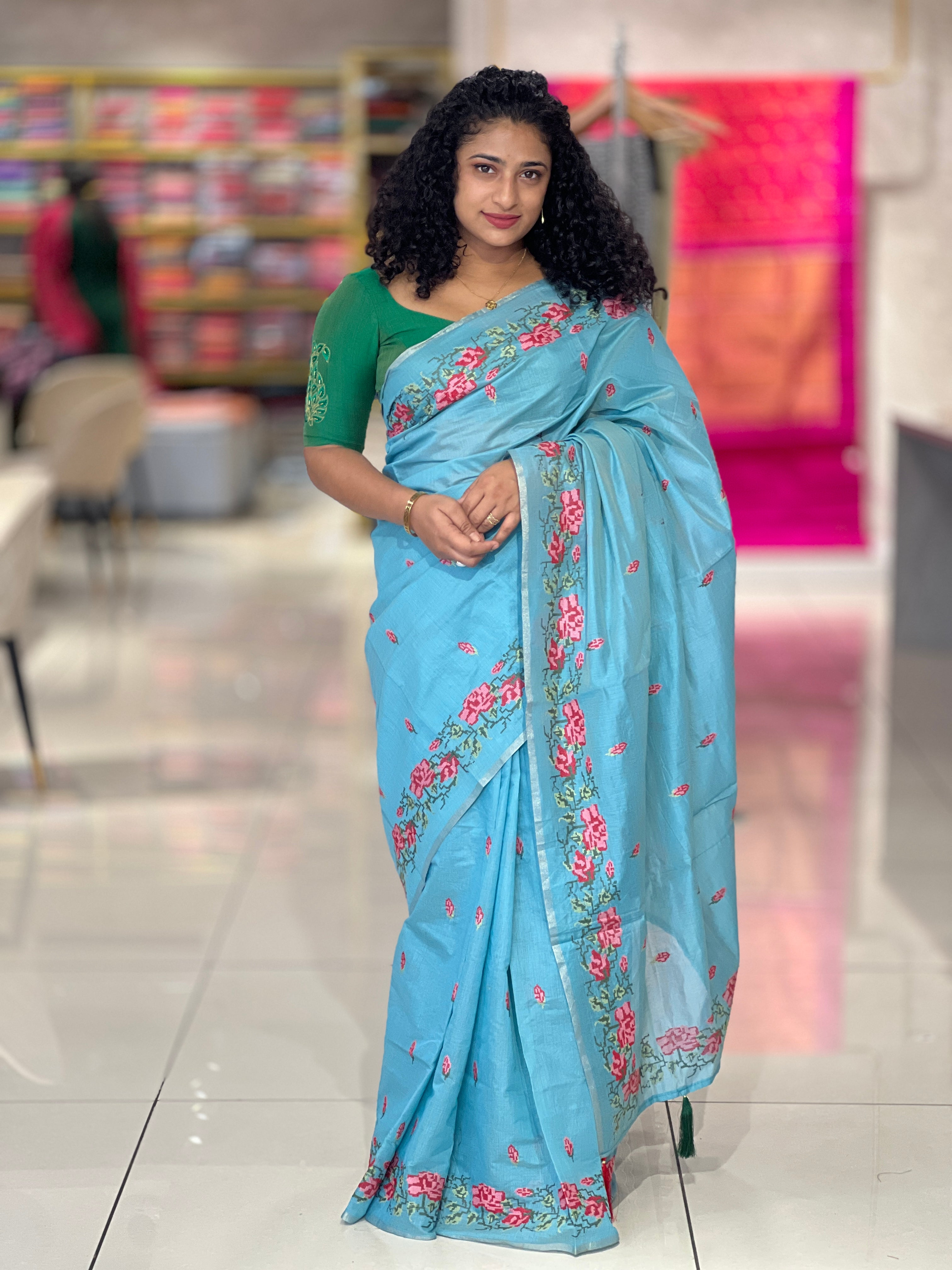 Cross Stitch Embroidery Chanderi Sarees | RP468