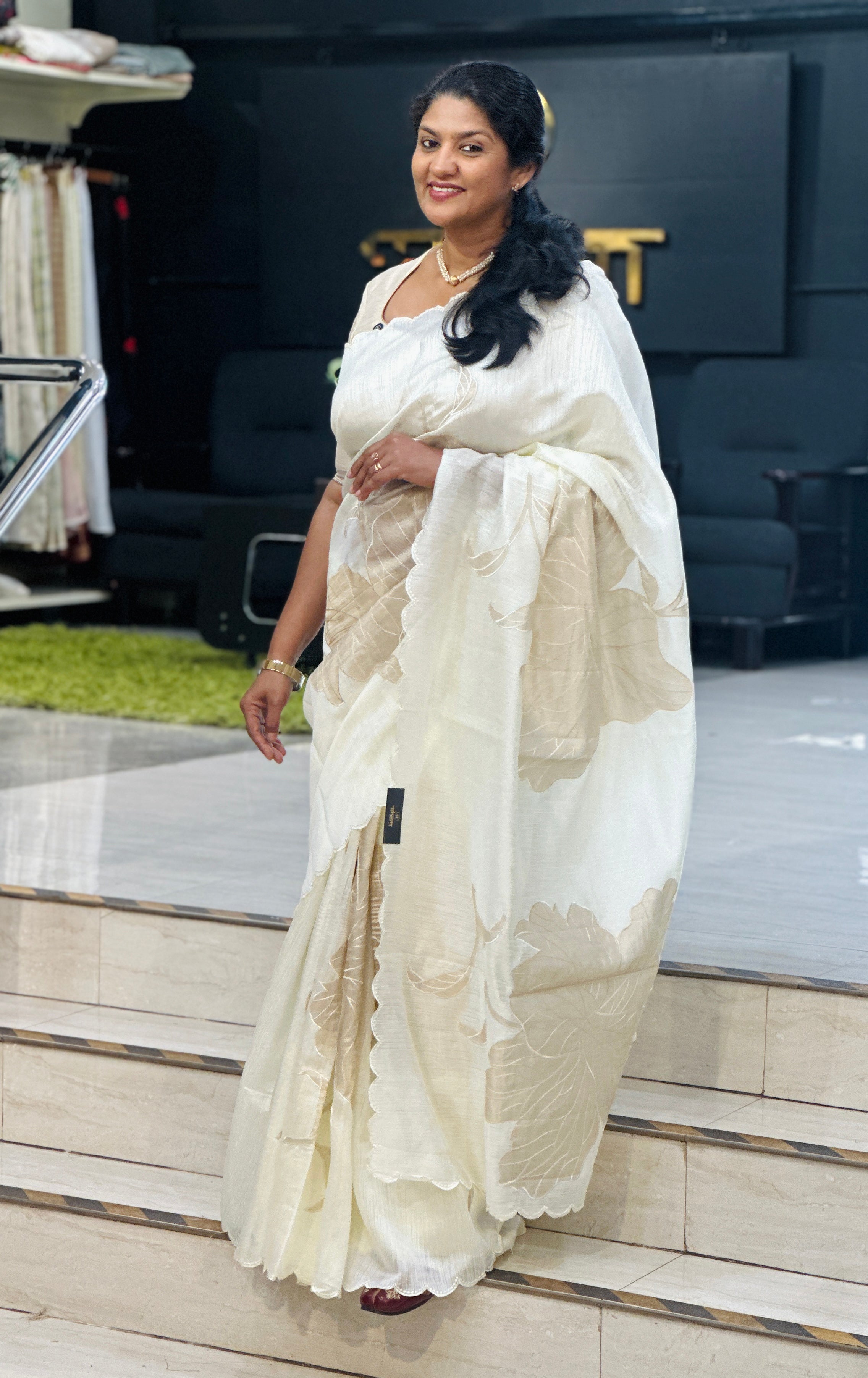 Floral Applique Semi Tussar Saree | ZSS597