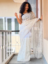 Kantha Machine Embroidery Design Organza Saree | SBS606