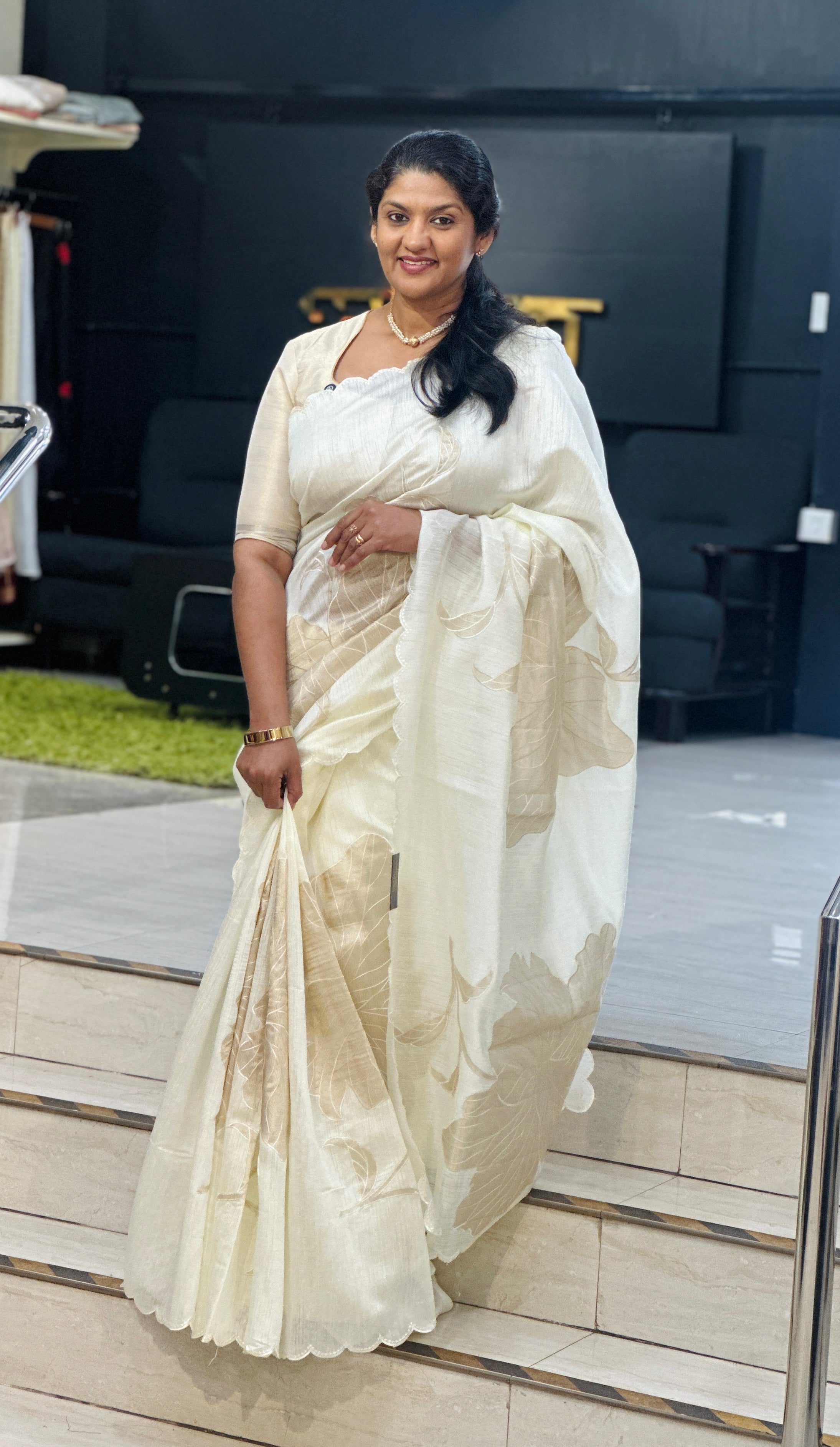 Floral Applique Semi Tussar Saree | ZSS597