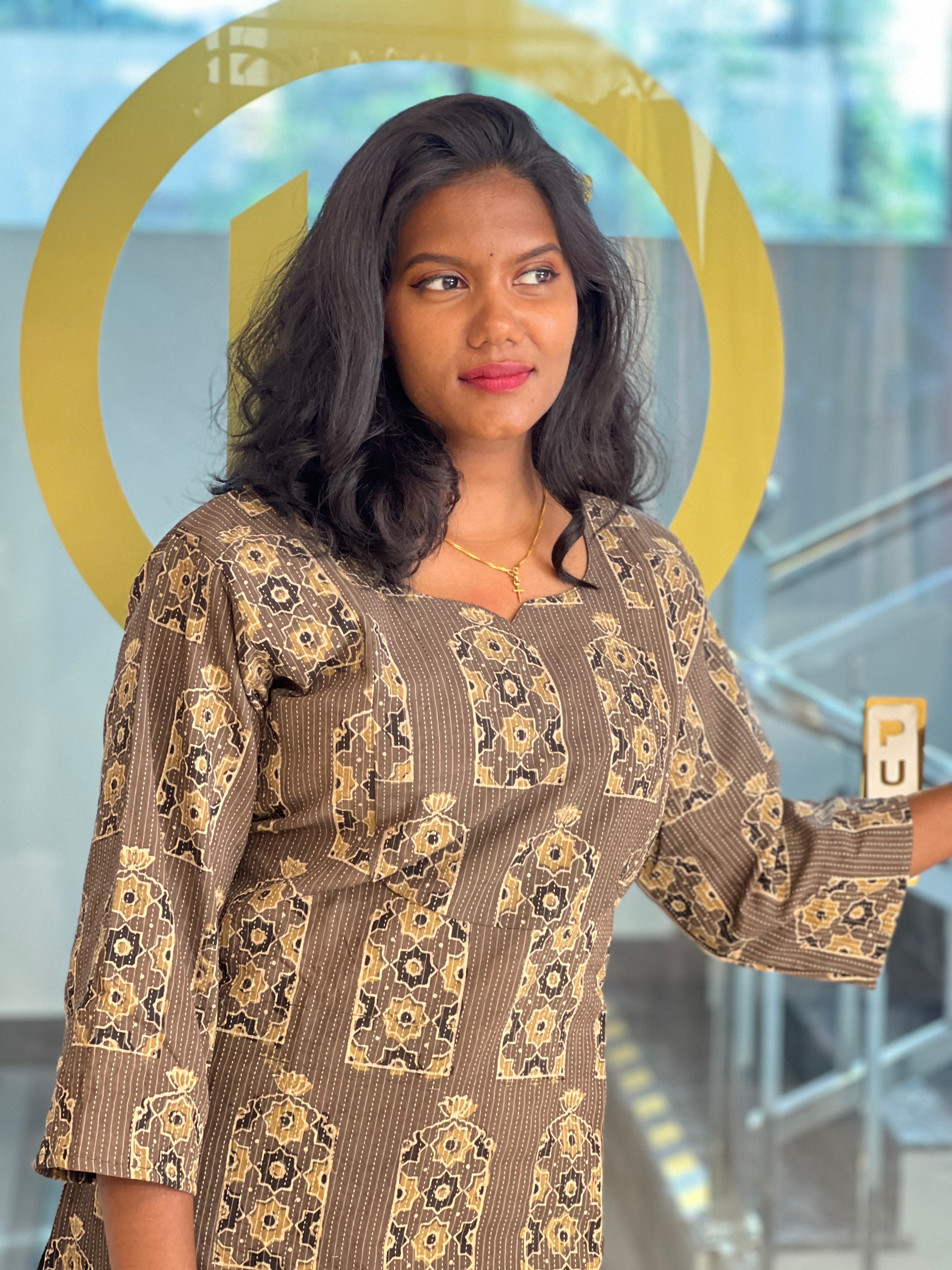 Printed With Kantha Highlighted Cotton Kurta | RMLA159