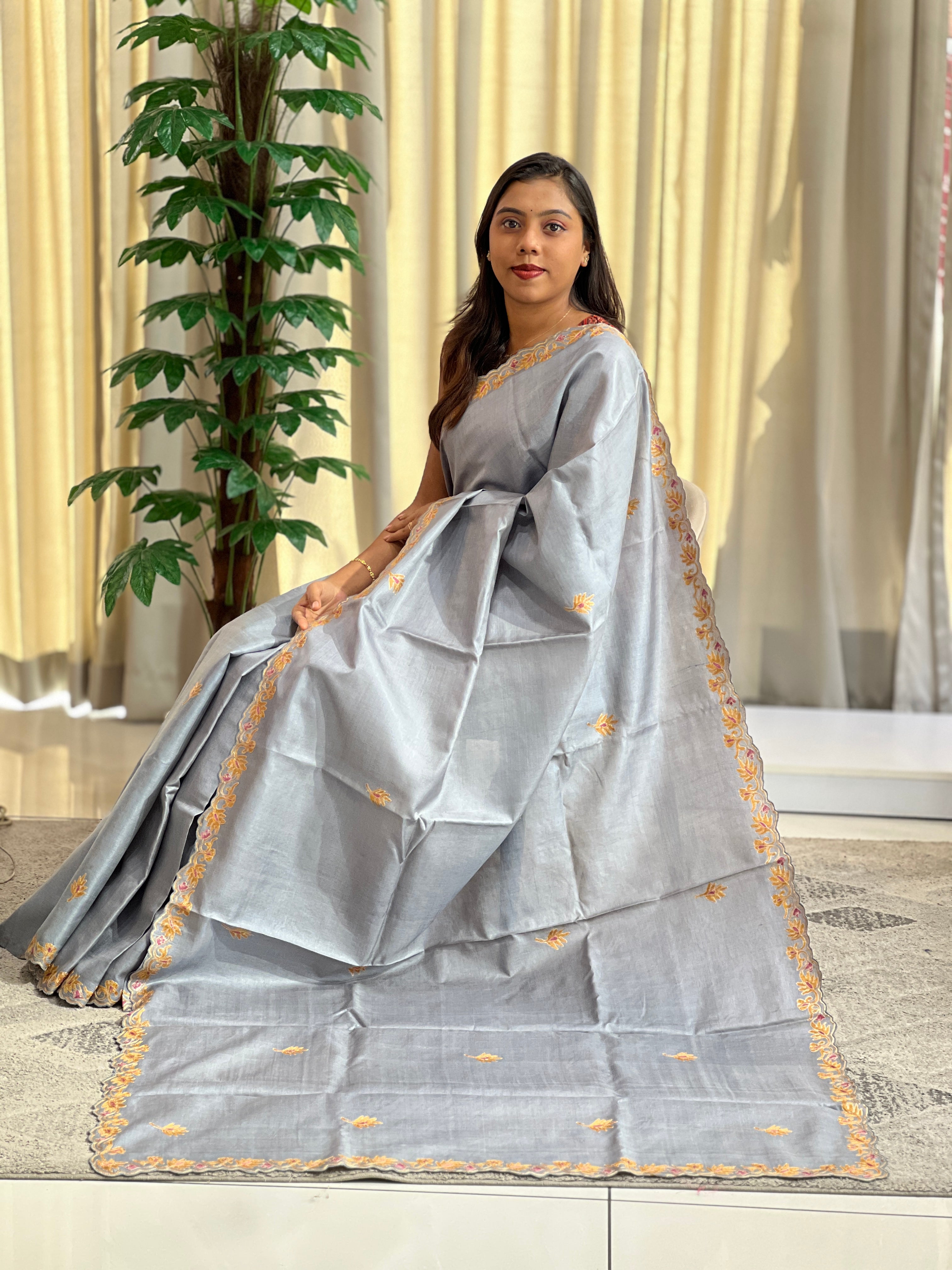 Embroidered Soft Tussar Saree | SBS1460