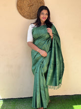 Bottle Green Color Hand Work Tussar Saree | AH745