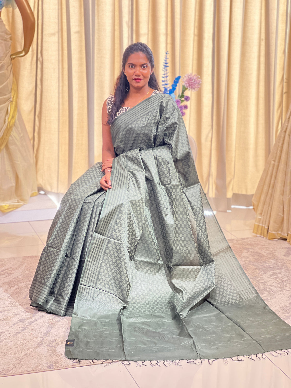 Geometric Pattern Semi Tussar Saree | LLD133