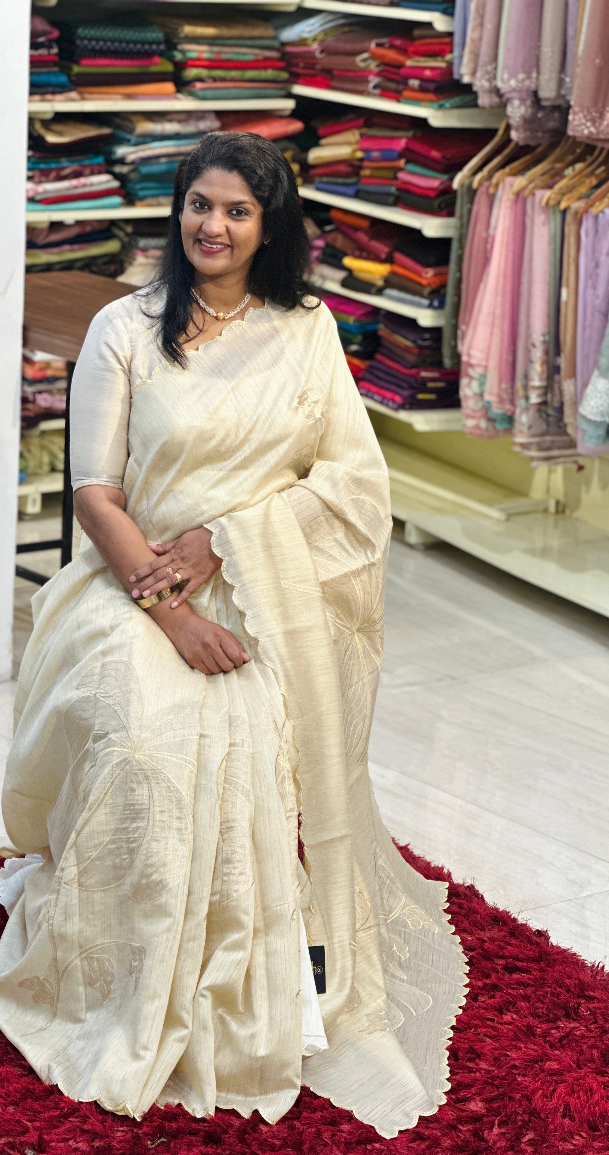 Floral Applique Semi Tussar Saree | ZSS598