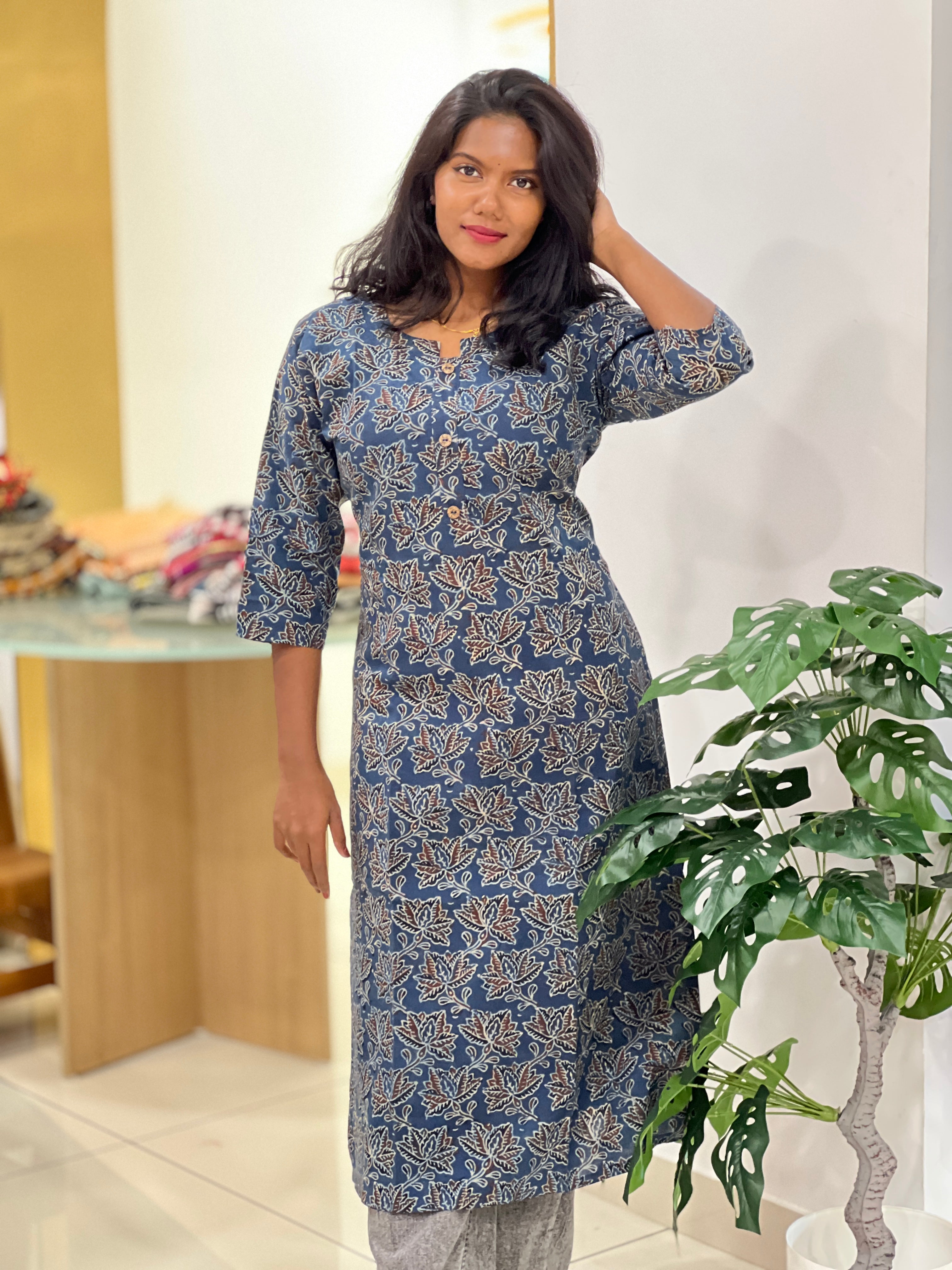 Leaf Printed Cotton Kurta | RMLA114
