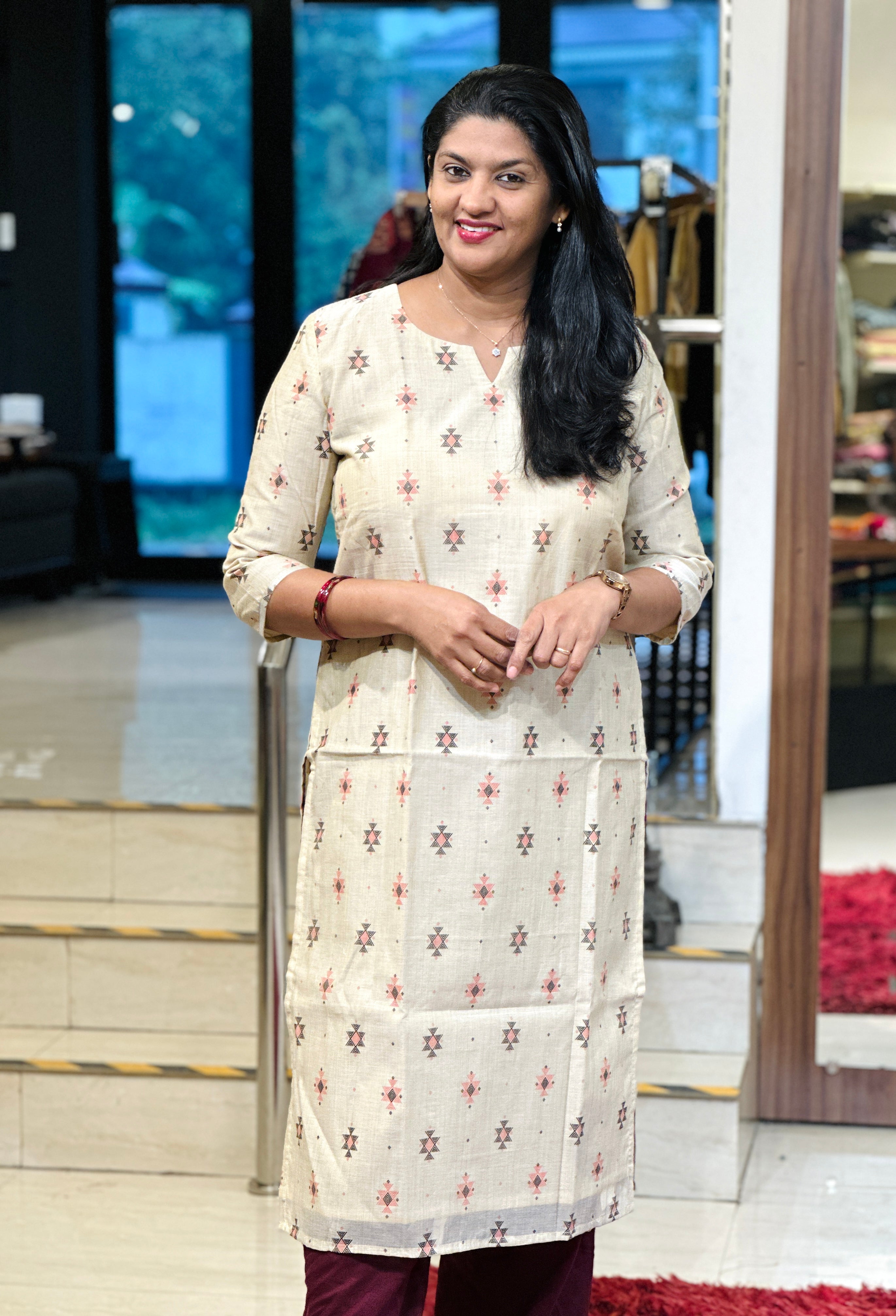 Block Print Detailed Chanderi Kurta | DNT728