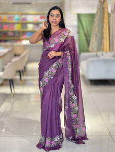 Floral Cross Stitch Embroidered Silky Kota Saree | NHH466