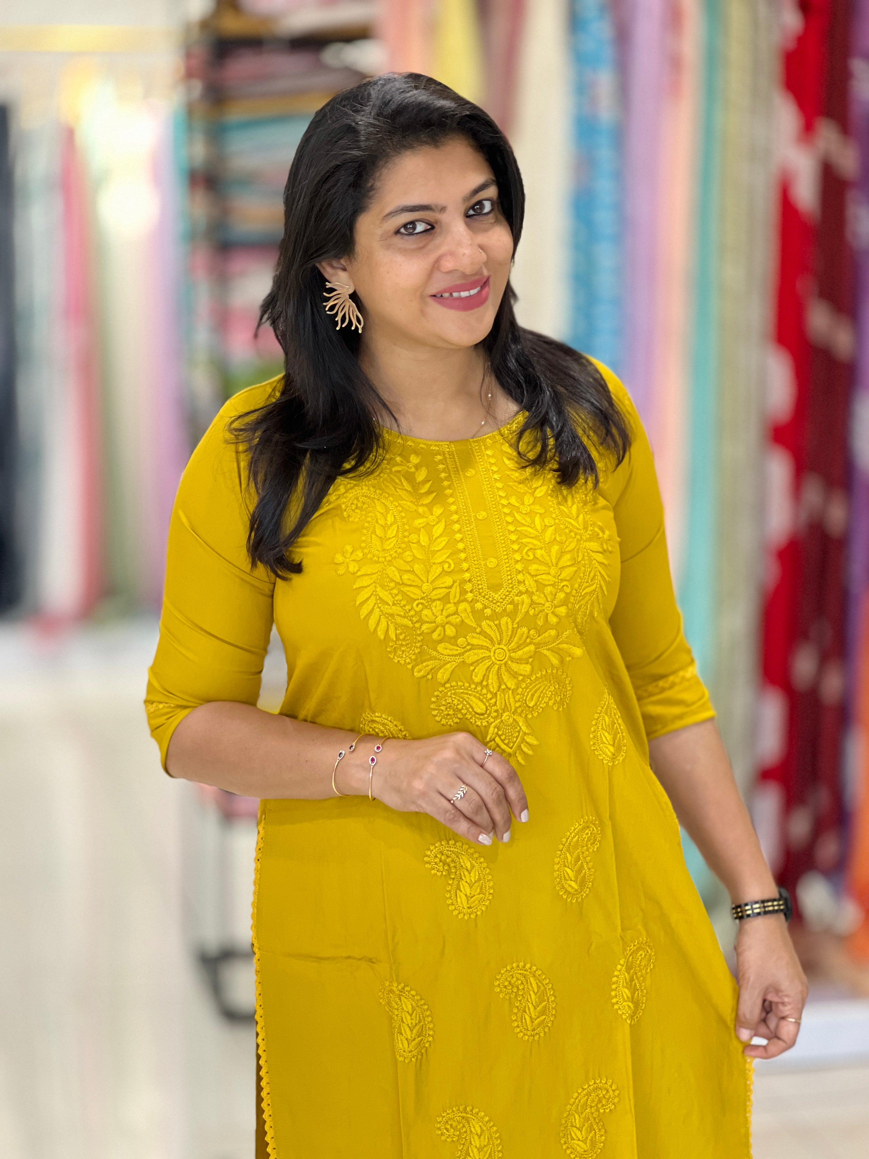 Computerized Lucknowi Embroidery Detailed Cotton Kurta Set | YV125