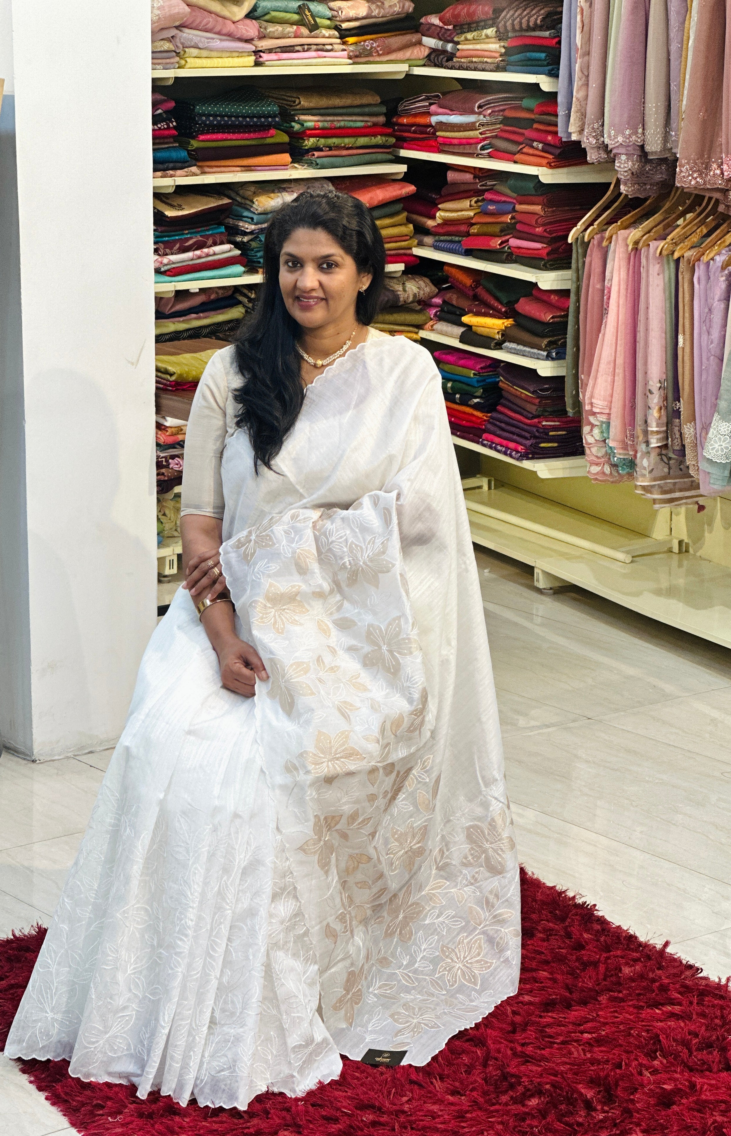Floral Applique Pattern Semi Tusssar Saree | ZSS427