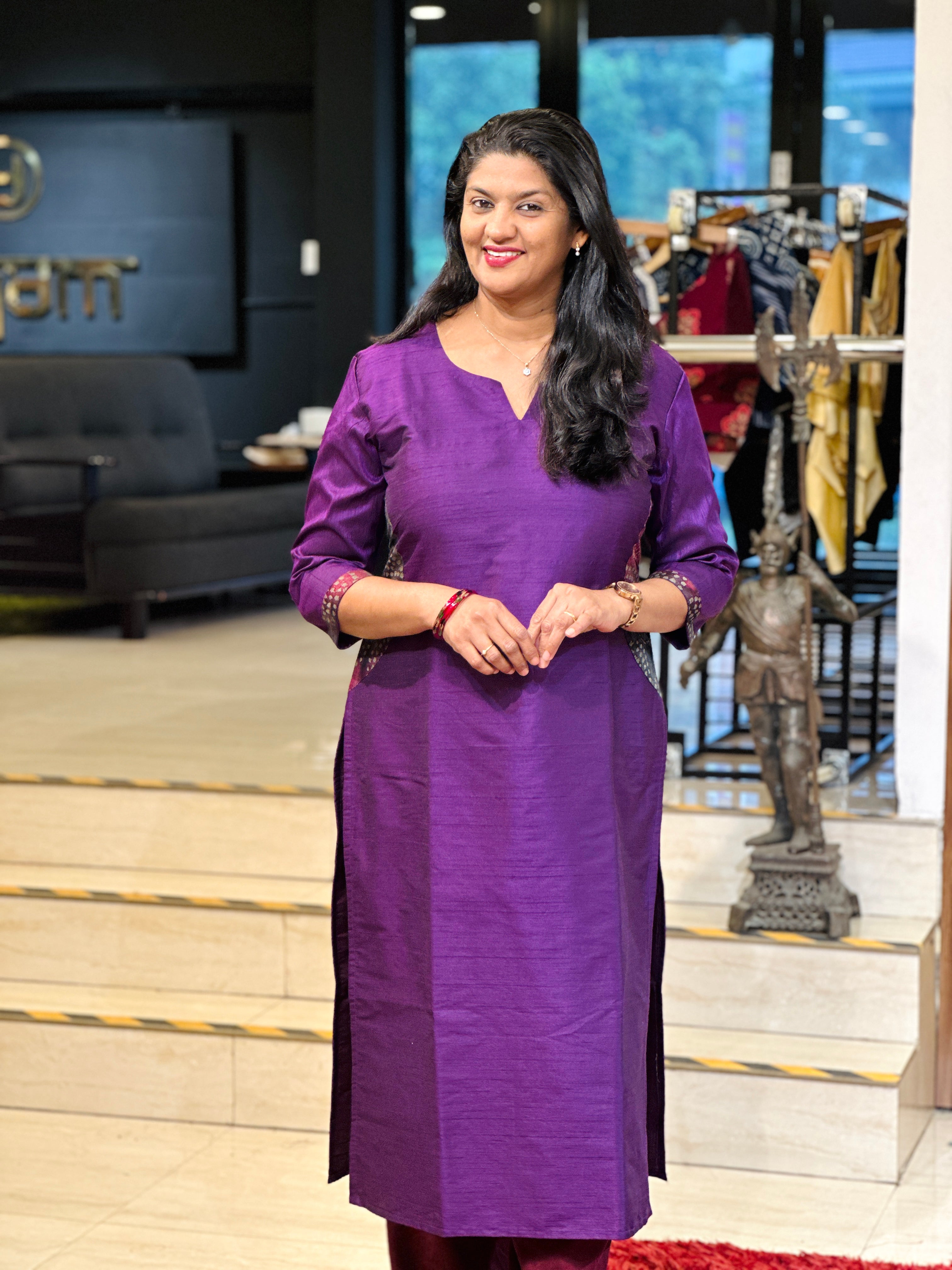 Print Patch Detailed Raw Cotton Kurta | DNT255