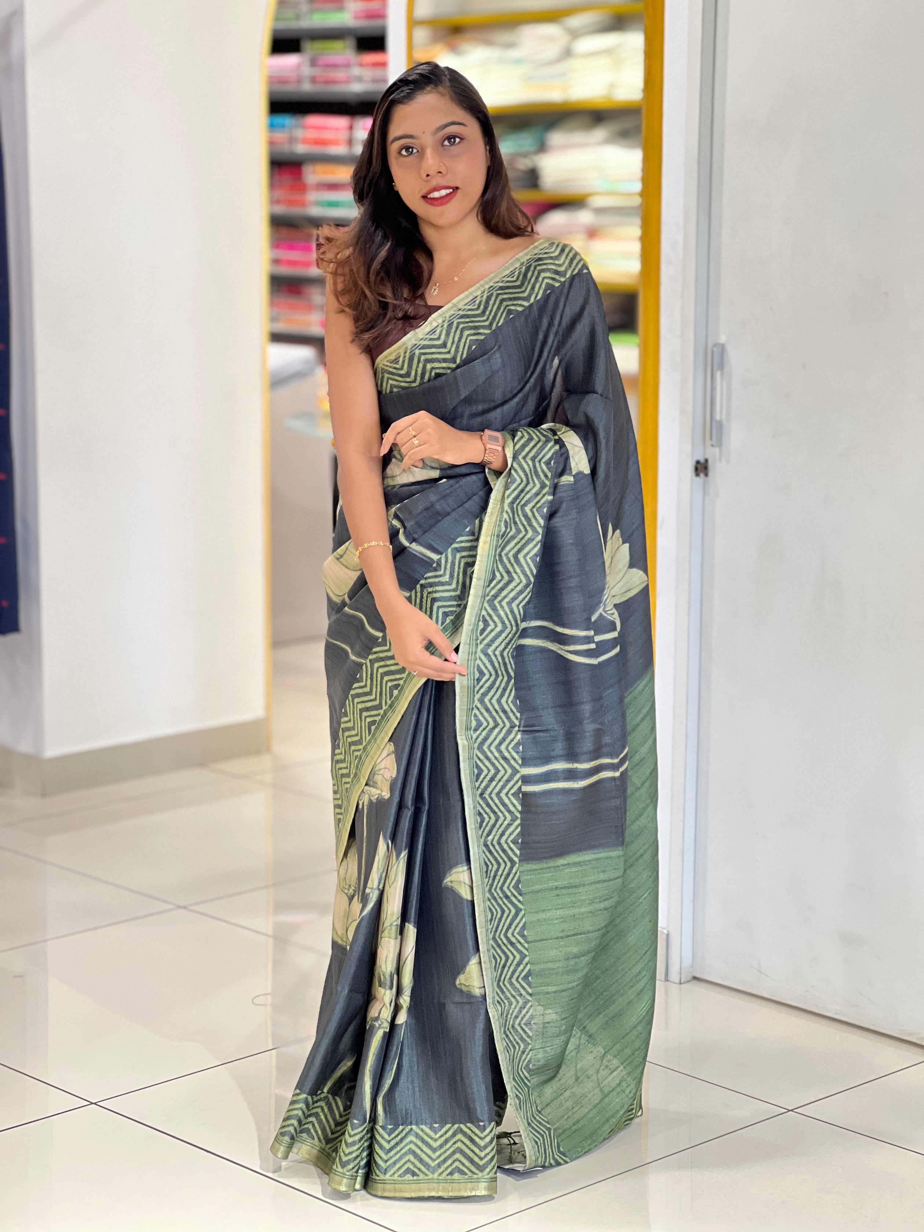 Floral Printed Semi Tussar Saree | SSN291