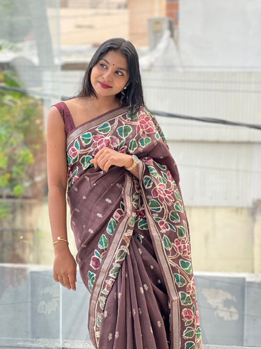 Banarasi With Batik Inspired Digital Printed Chanderi Silk Saree | RGD635