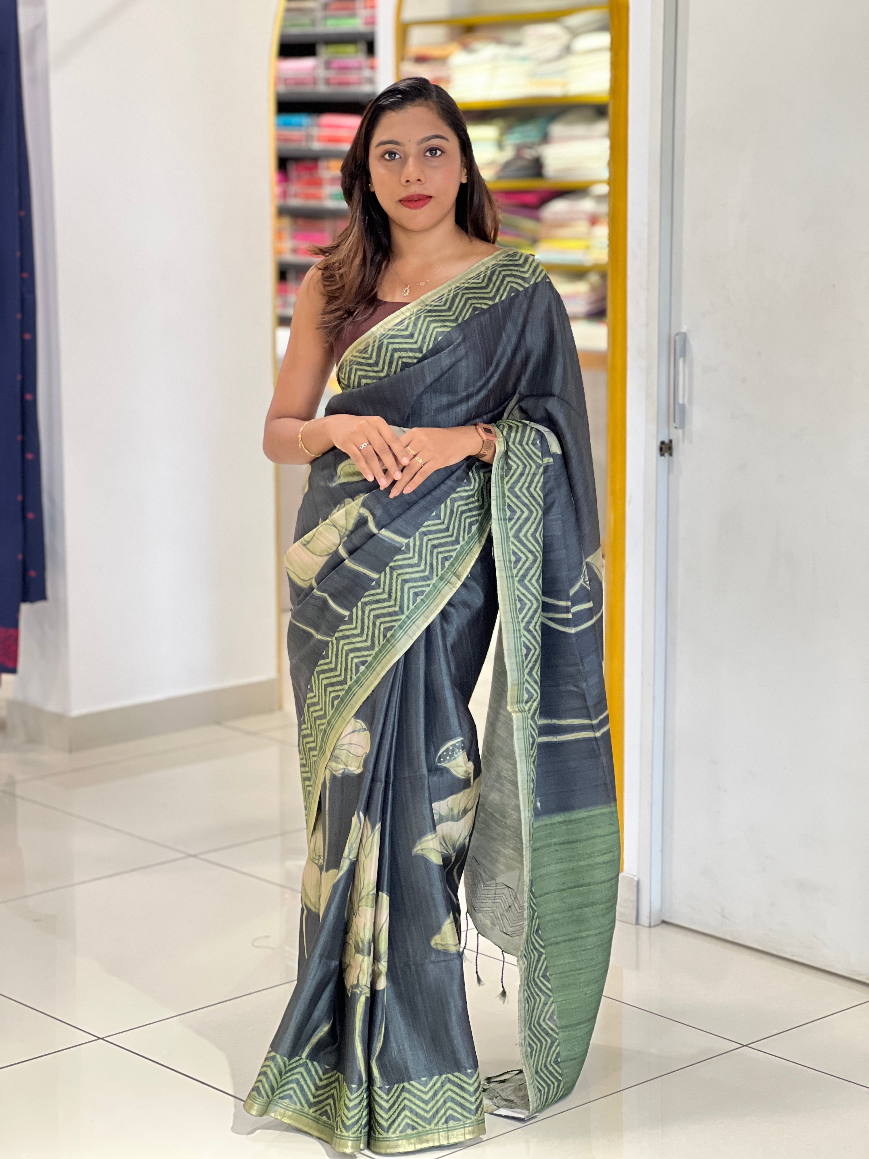Floral Printed Semi Tussar Saree | SSN291