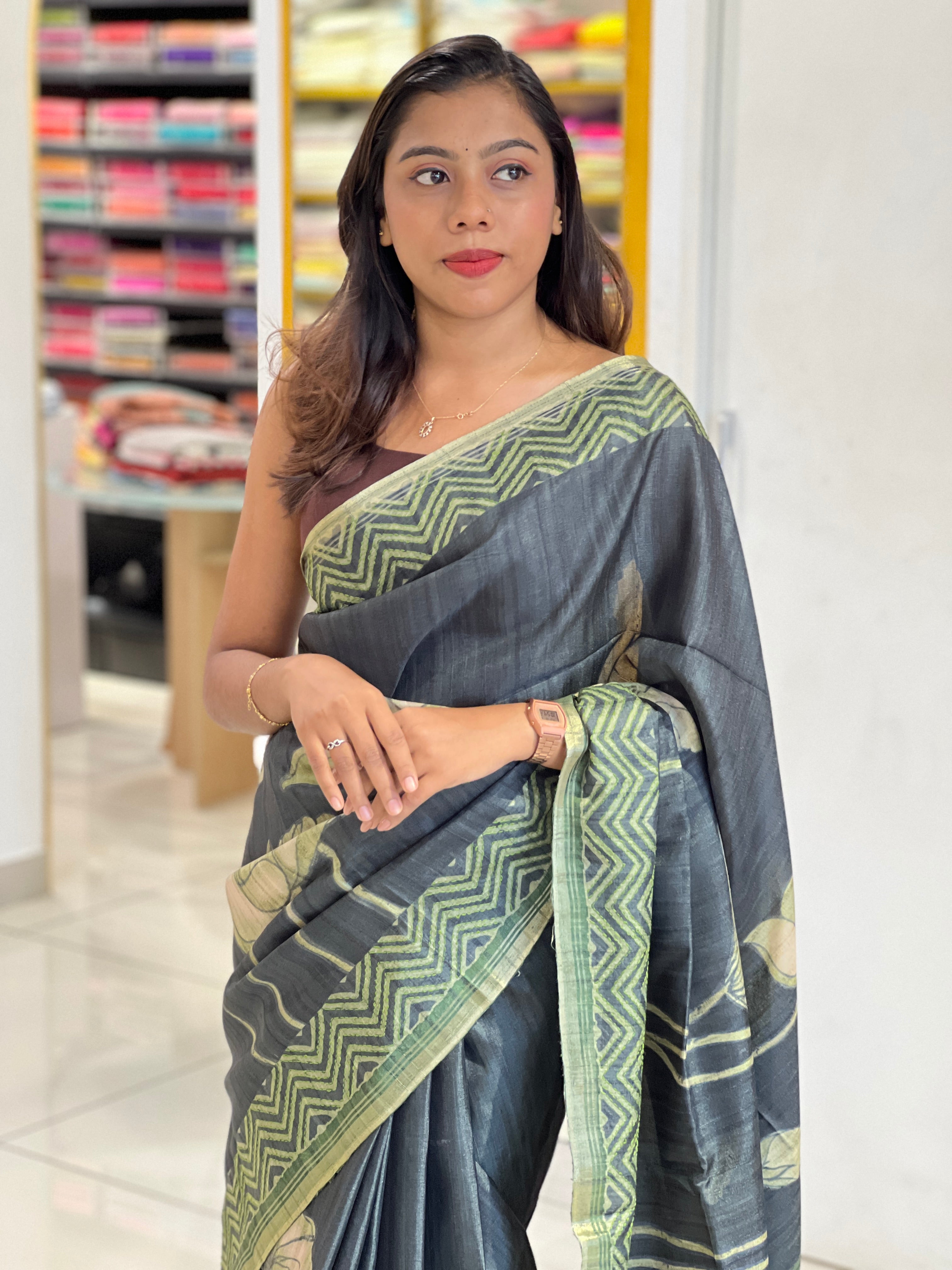 Floral Printed Semi Tussar Saree | SSN291