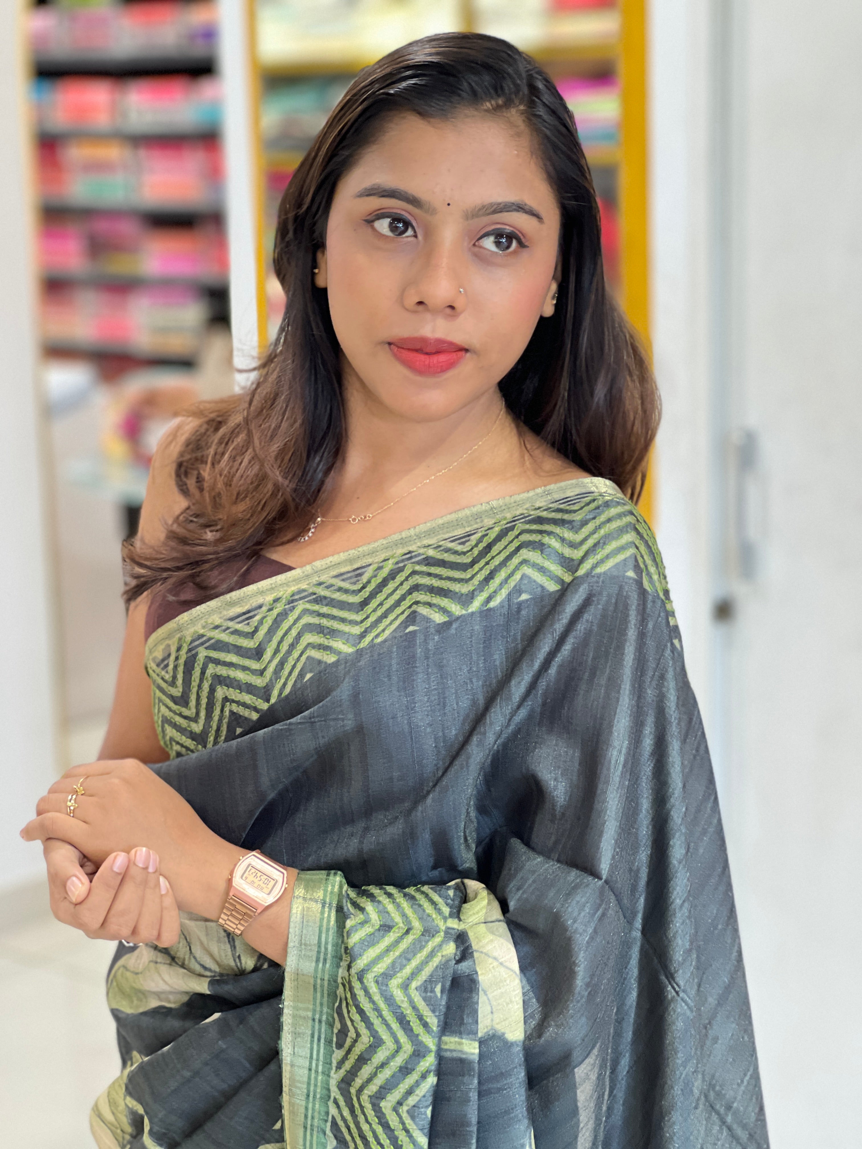 Floral Printed Semi Tussar Saree | SSN291