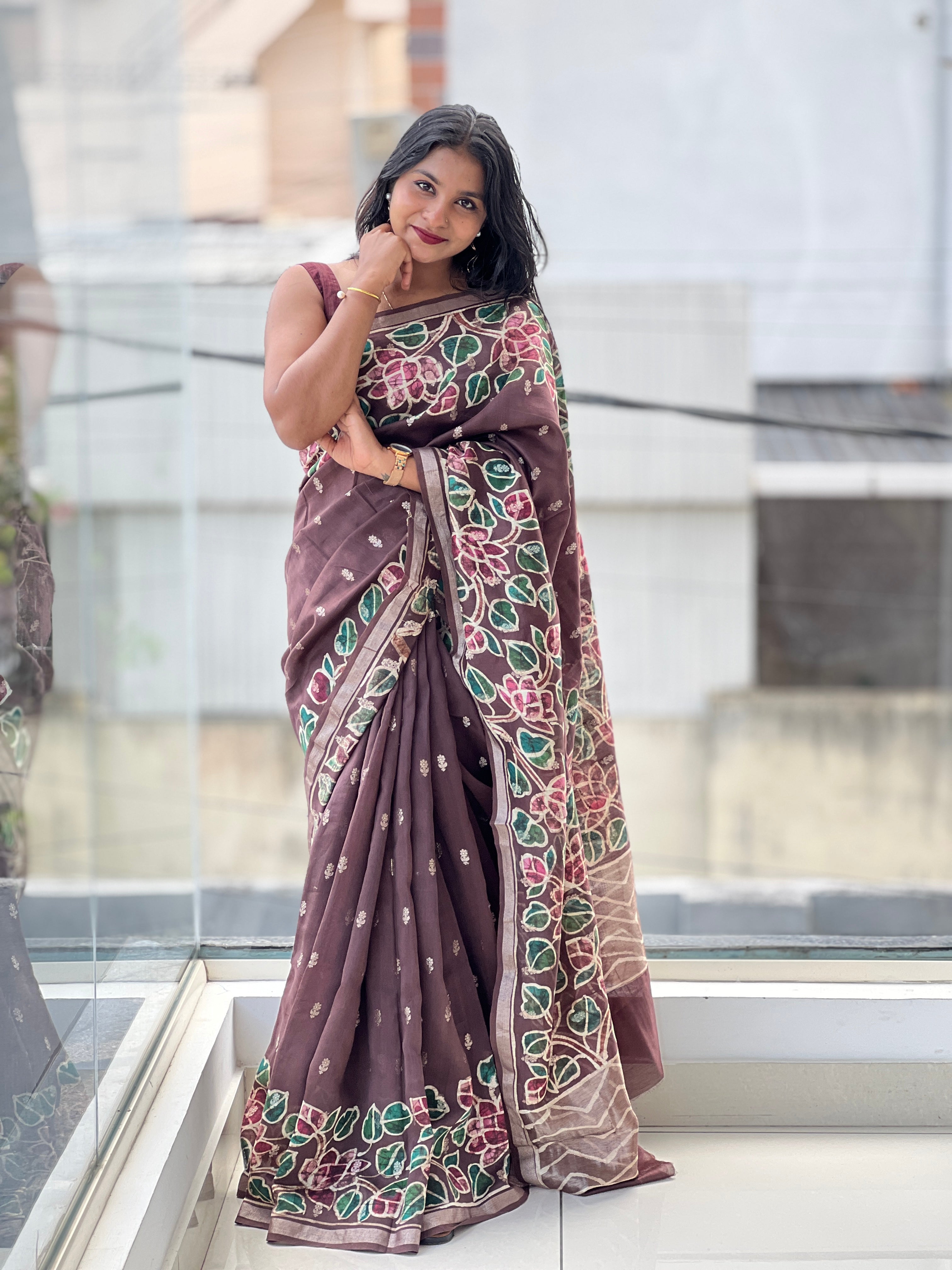 Banarasi With Batik Inspired Digital Printed Chanderi Silk Saree | RGD635